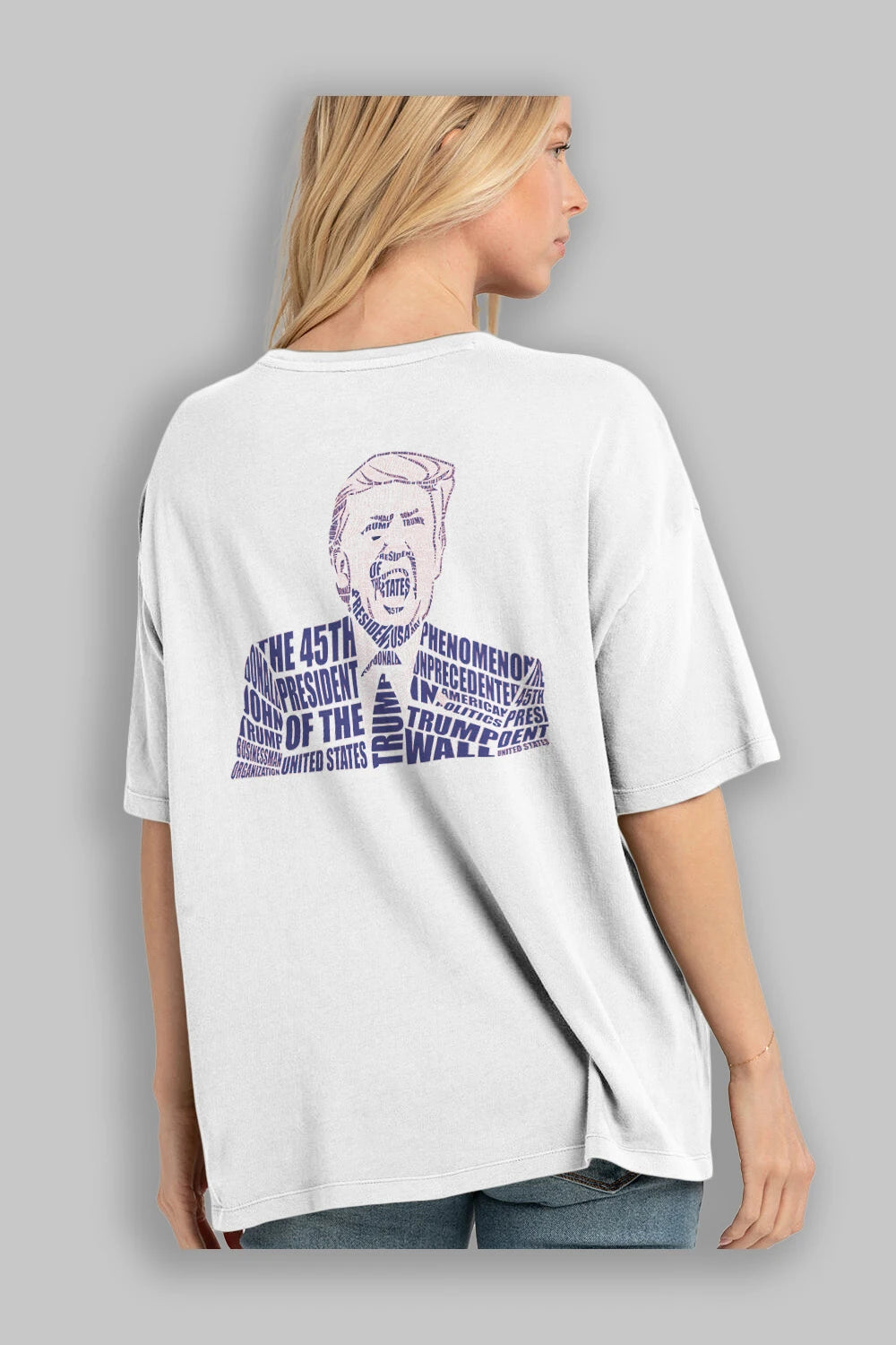 Trump Calligram Arka Baskılı Oversize t-shirt %100 pamuk Erkek Kadın Unisex