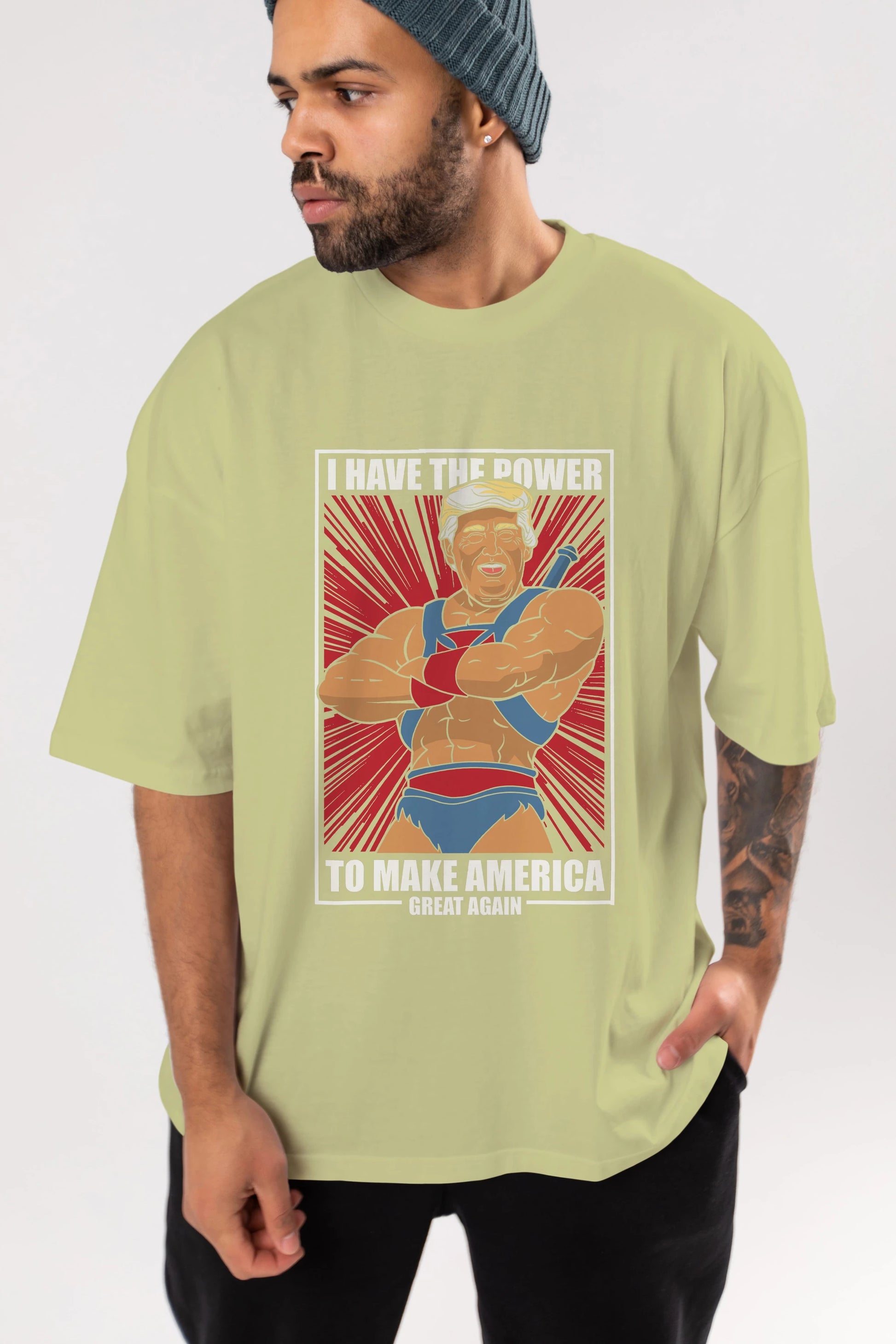 Trump Heman Ön Baskılı Oversize t-shirt Erkek Kadın Unisex %100 Pamuk tişort