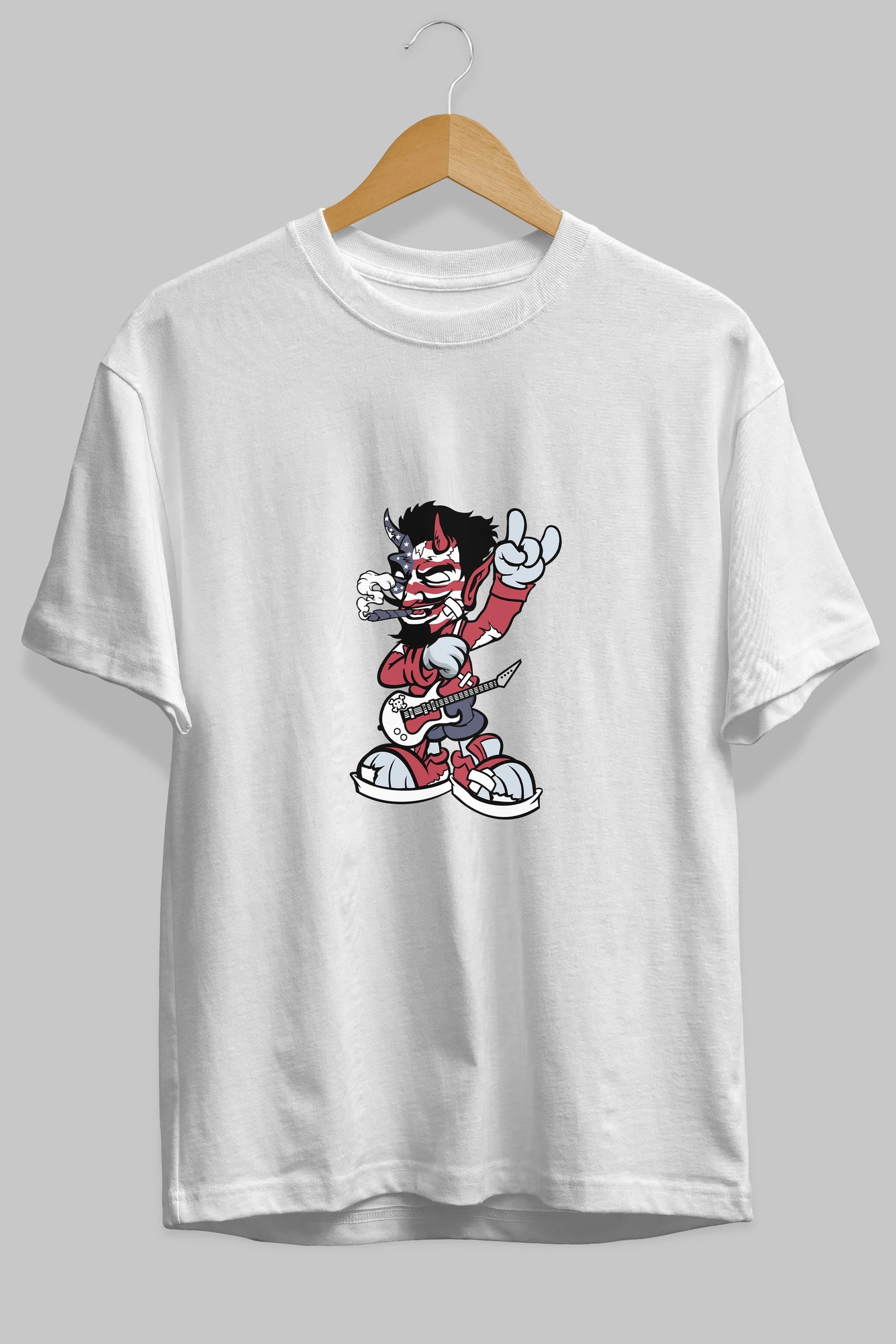 American Devil Rockstar Ön Baskılı Oversize t-shirt Erkek Kadın Unisex %100 Pamuk tişort