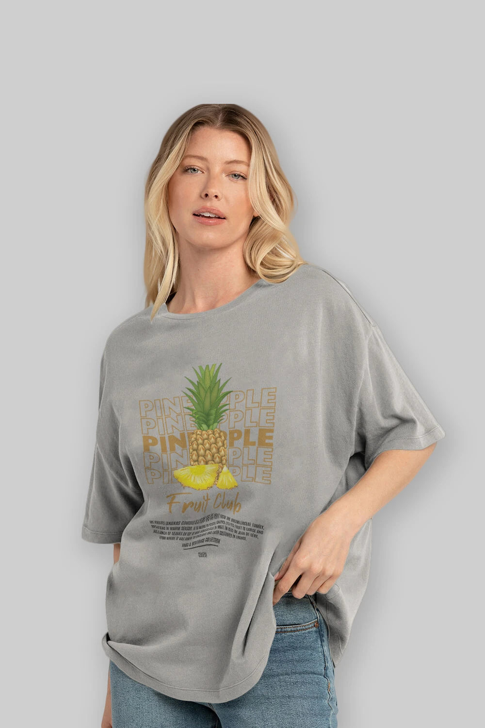 Pineapple Ön Baskılı Oversize t-shirt Erkek Kadın Pamuk Bisiklet Yaka tişort
