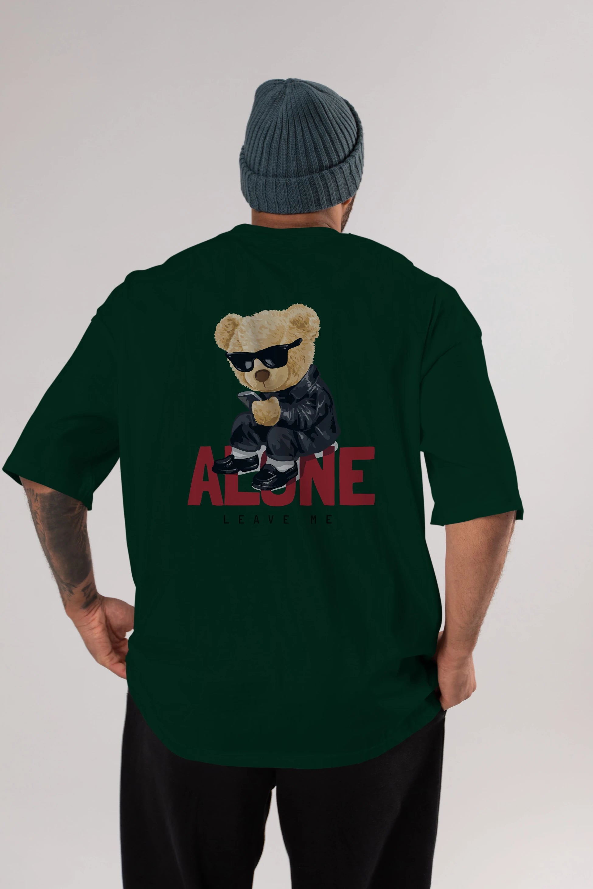 Teddy Bear Alone Arka Baskılı Oversize t-shirt Erkek Kadın Unisex %100 Pamuk