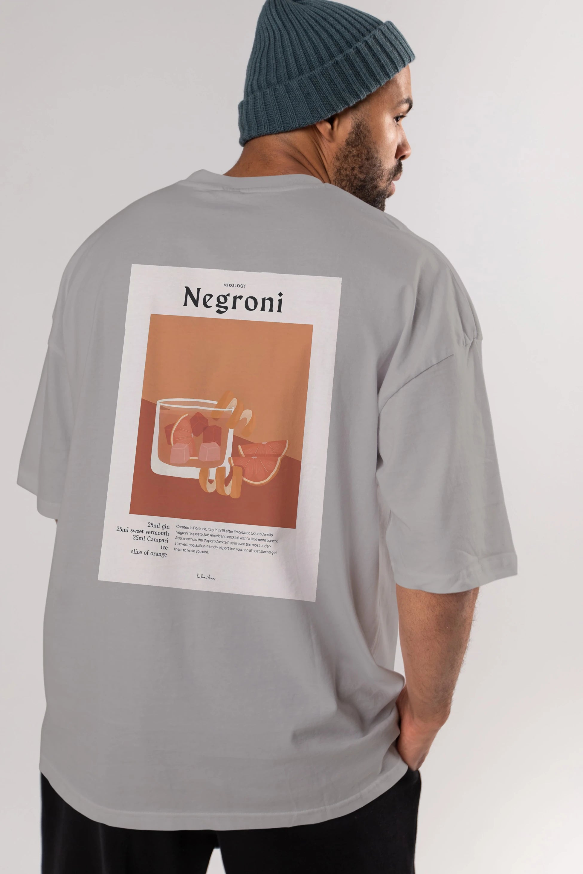 Mixology Negroni Arka Baskılı Oversize t-shirt Erkek Kadın Unisex %100 Pamuk Bisiklet Yaka tişort