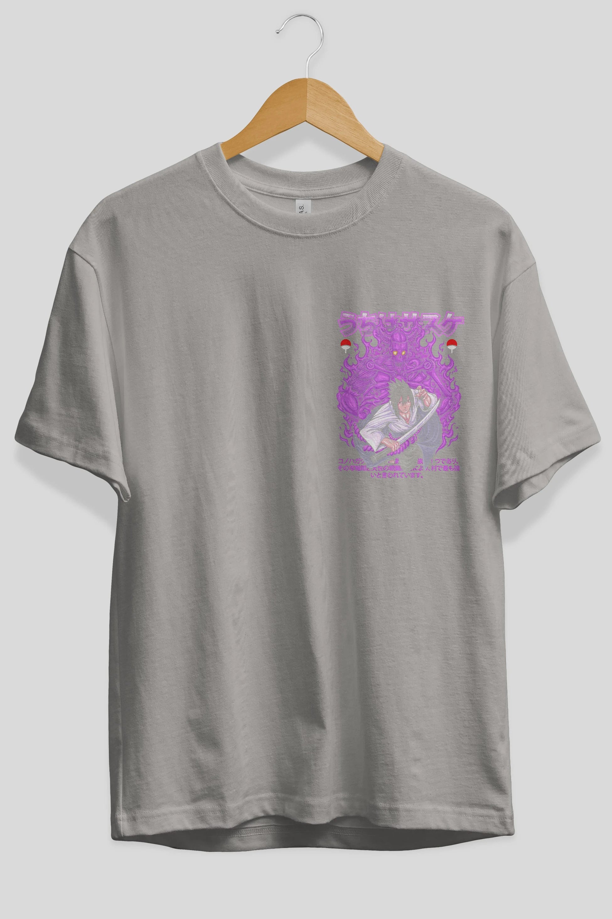 SASUKE UCHIHA NARUTO Ön Sol Baskılı Oversize t-shirt Erkek Kadın Unisex %100 Pamuk Bisiklet Yaka tişort