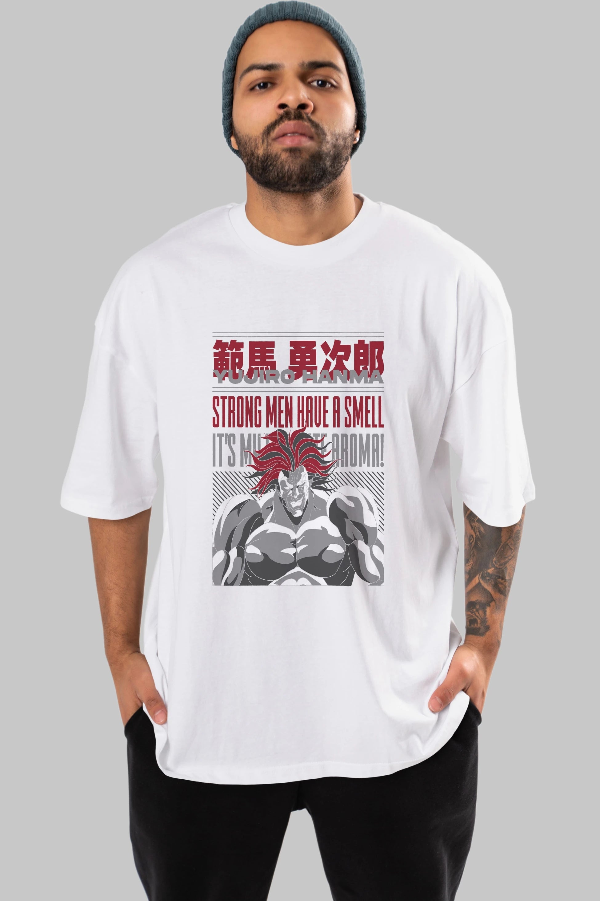 YUJIRO HANMA Anime Ön Baskılı Oversize t-shirt %100 pamuk Erkek Kadın Unisex
