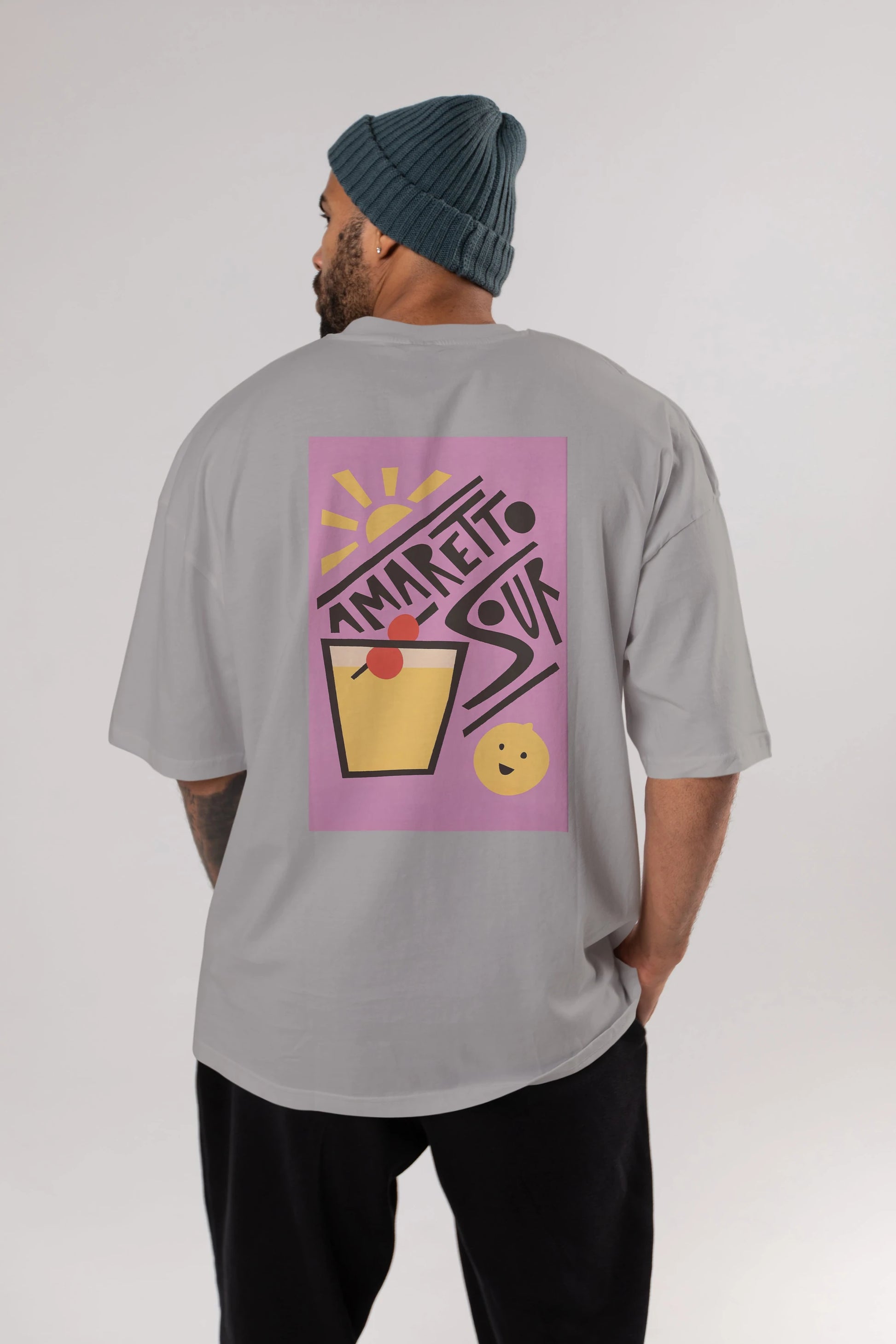Amaretto Sour Arka Baskılı Oversize t-shirt Erkek Kadın Unisex %100 Pamuk Bisiklet Yaka tişort