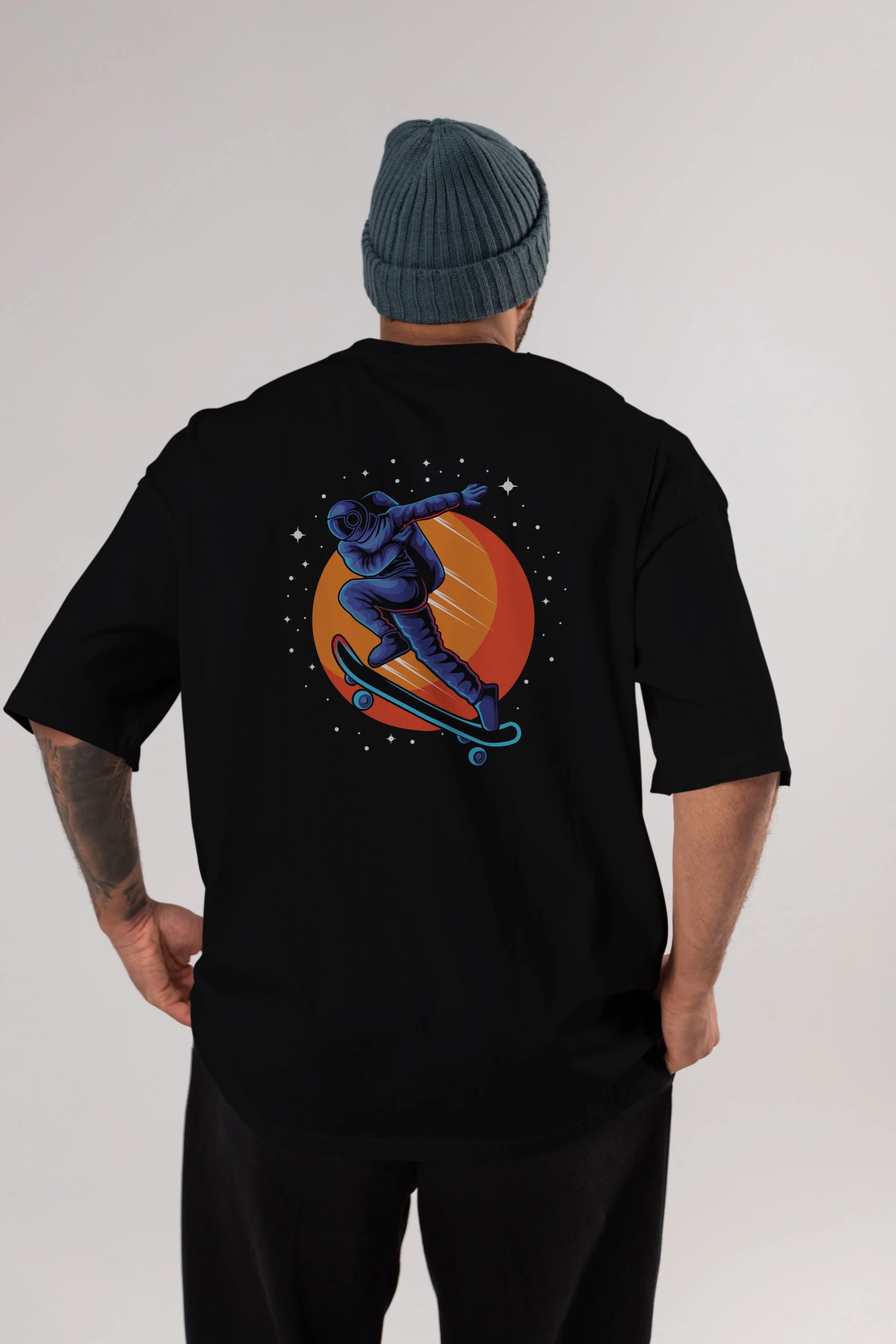 Astroskate Run Arka Baskılı Oversize t-shirt Erkek Kadın Unisex