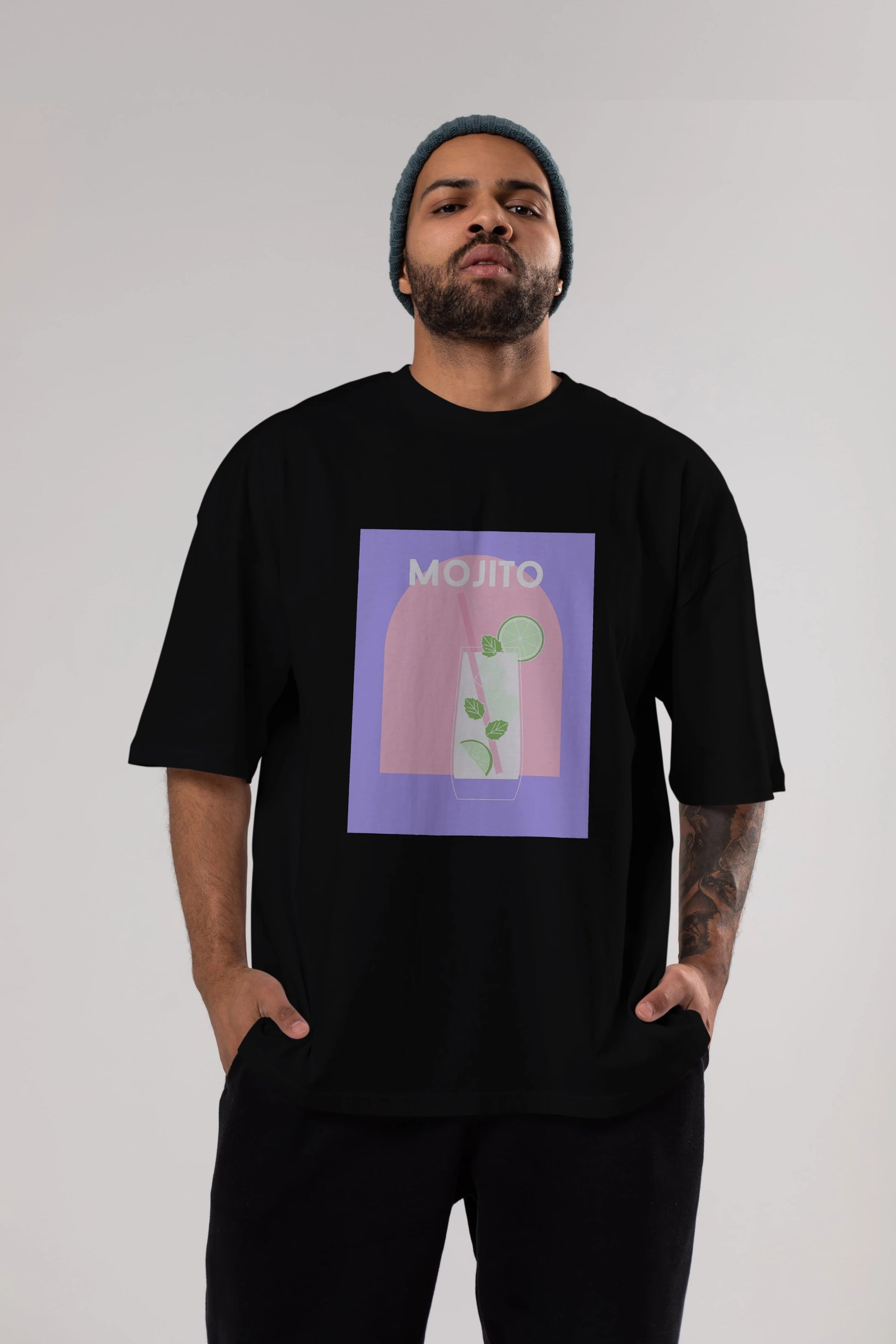Mojito 2 Ön Baskılı Oversize t-shirt Erkek Kadın Unisex %100 Pamuk Bisiklet Yaka tişort