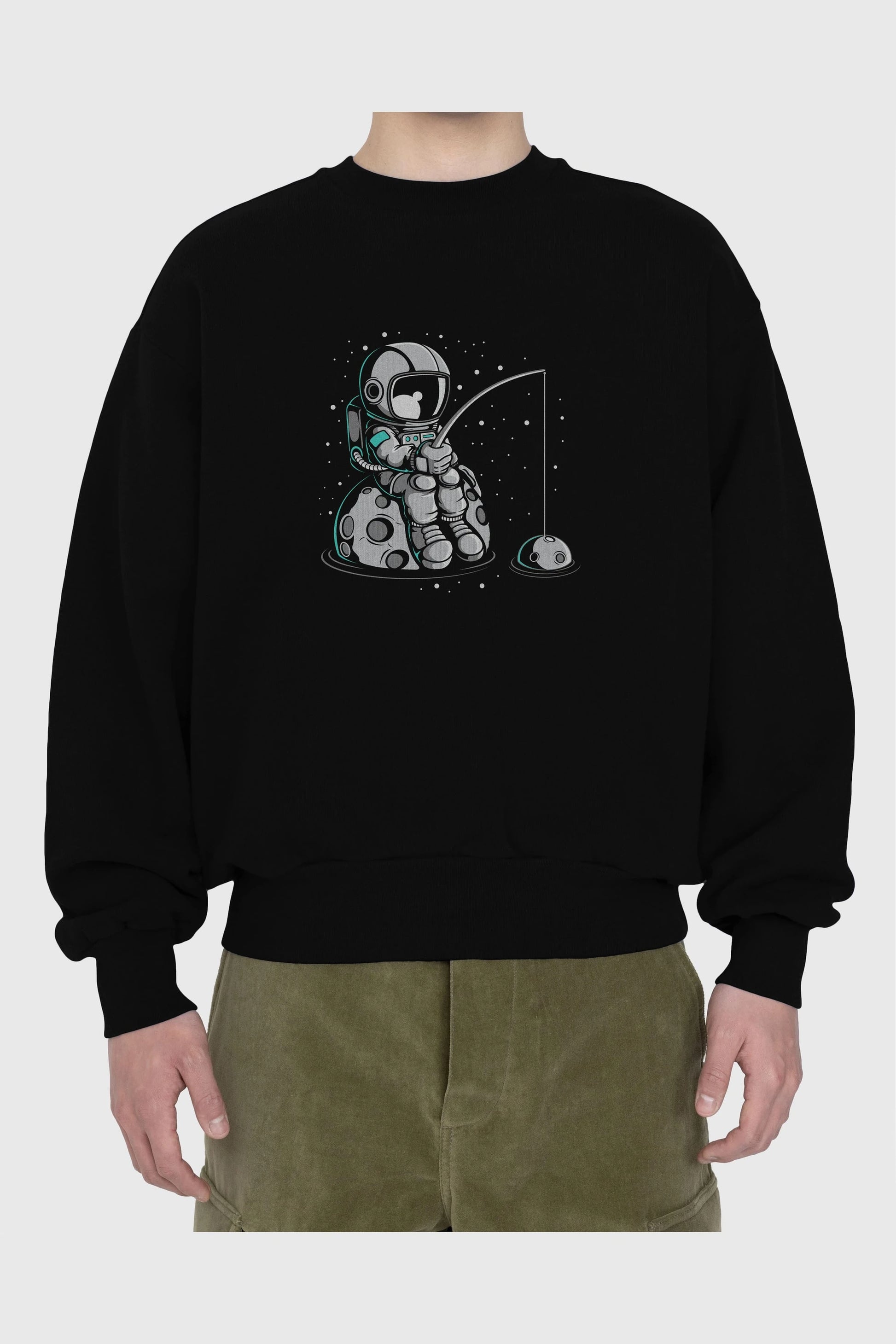 Astronaut Fishing Ön Baskılı Oversize Sweatshirt Erkek Kadın Unisex