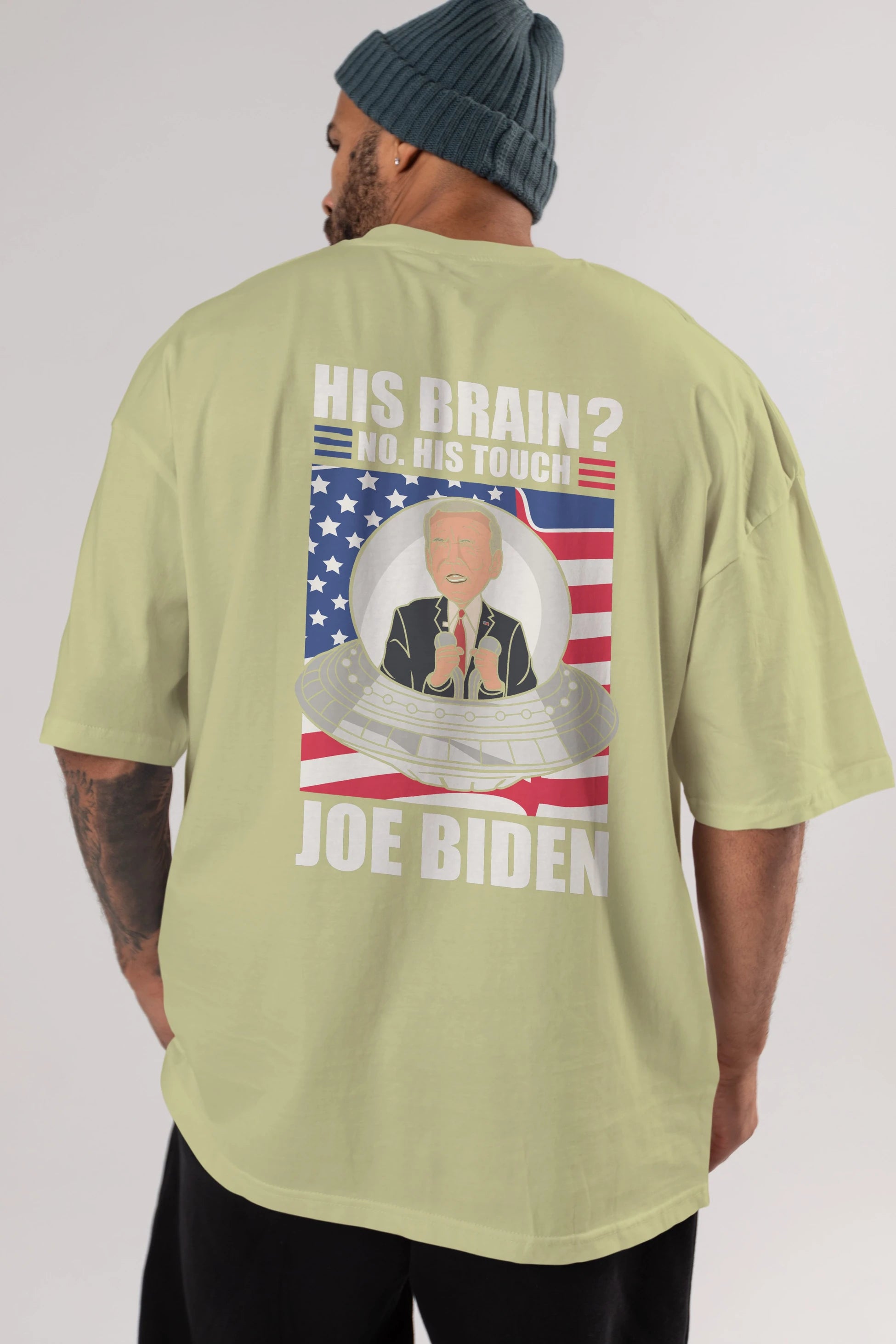 Alien Biden Arka Baskılı Oversize t-shirt Erkek Kadın Unisex %100 Pamuk tişort