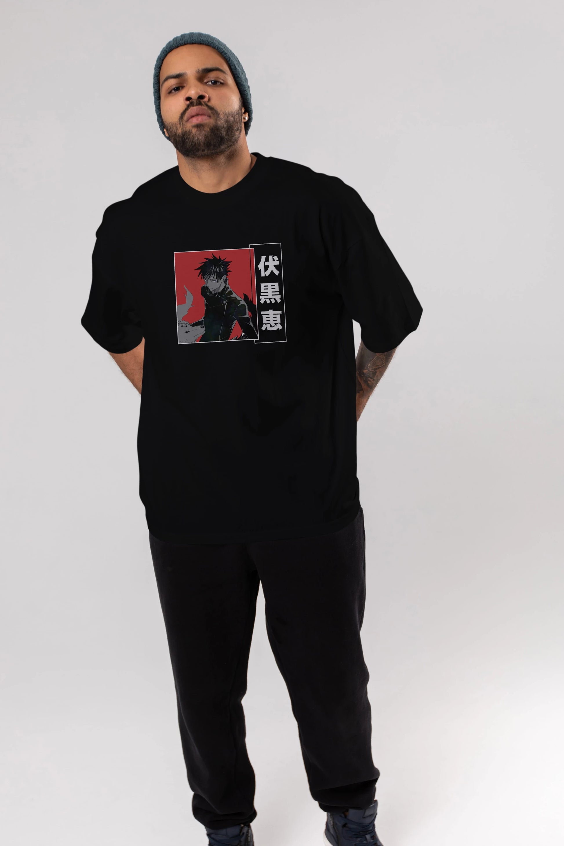 Megumi Fushiguro Anime Ön Baskılı Oversize t-shirt %100 pamuk Erkek Kadın Unisex
