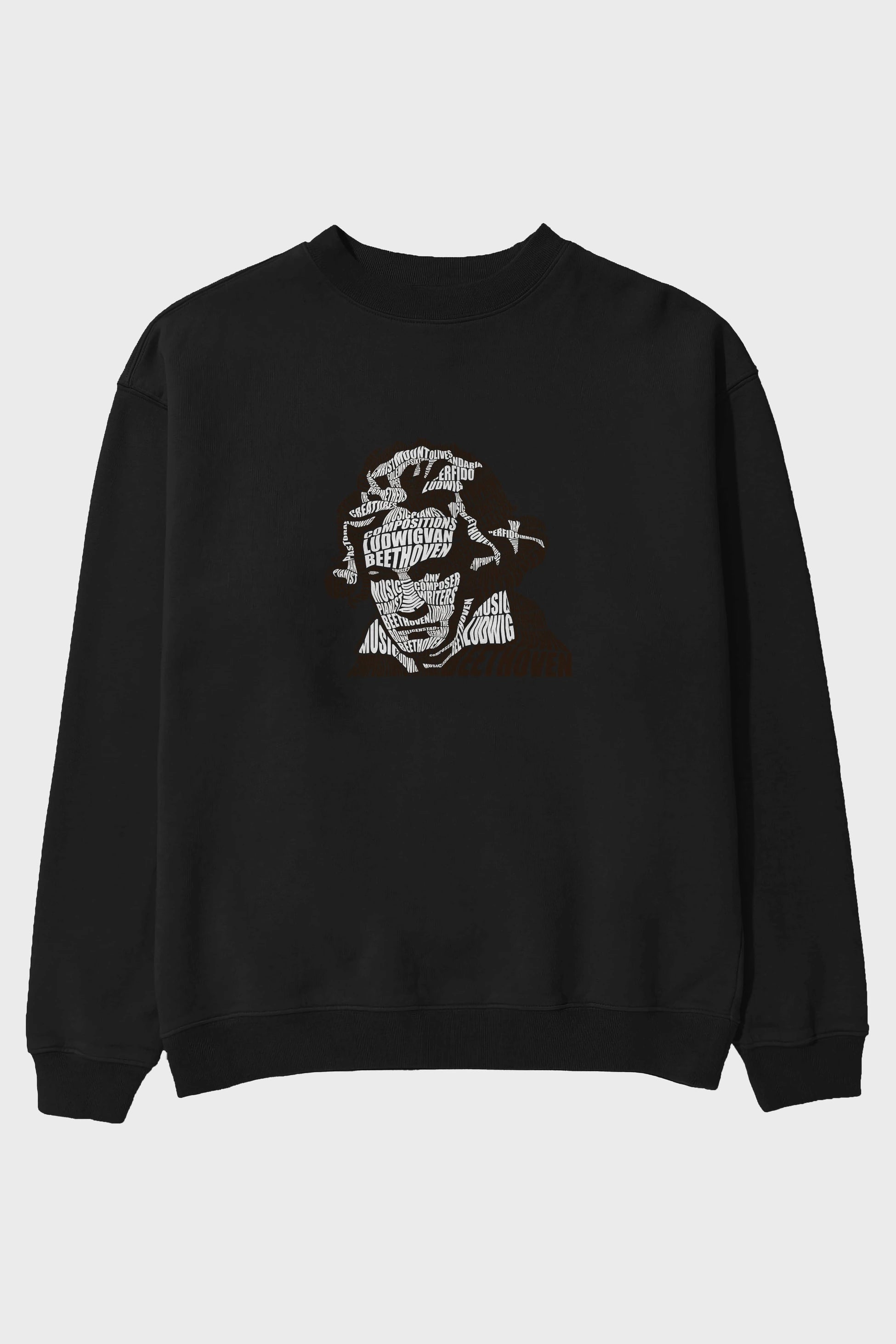 Ludwig van Beethoven Calligram Ön Baskılı Oversize Sweatshirt Erkek Kadın Unisex