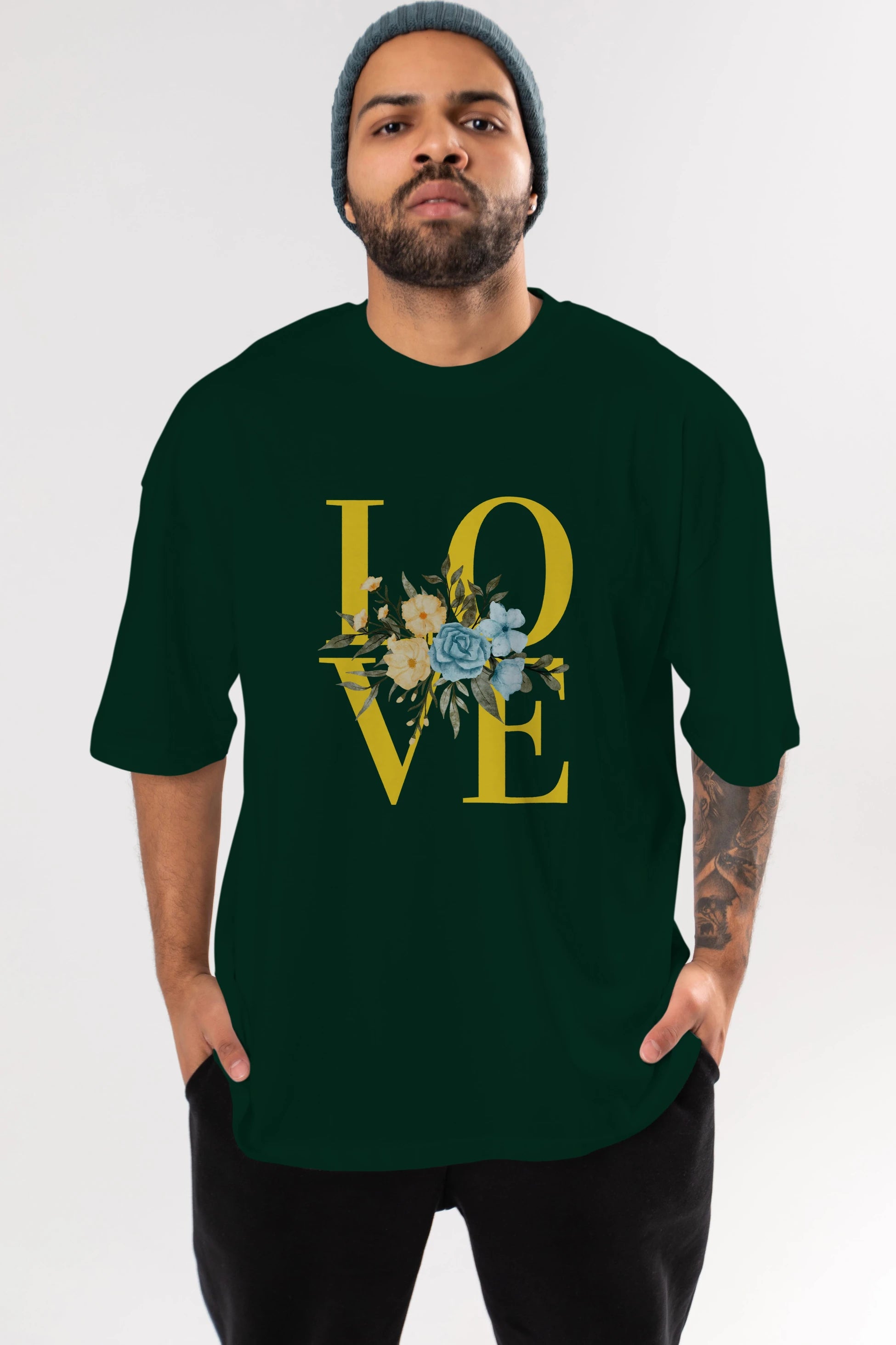 Love Flower Ön Baskılı Oversize t-shirt Erkek Kadın Unisex