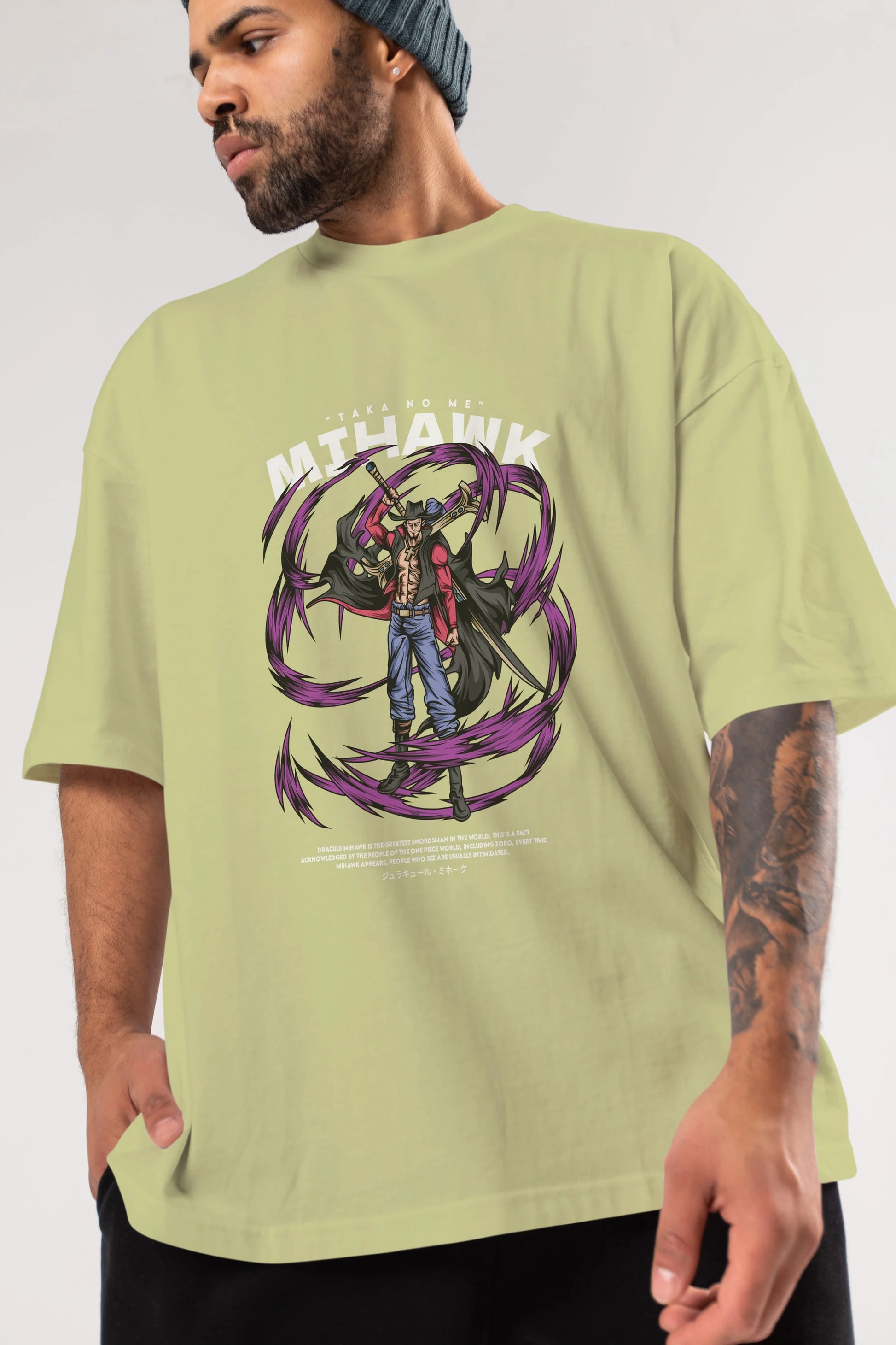 Mihawk Anime Ön Baskılı Oversize t-shirt %100 pamuk Erkek Kadın Unisex