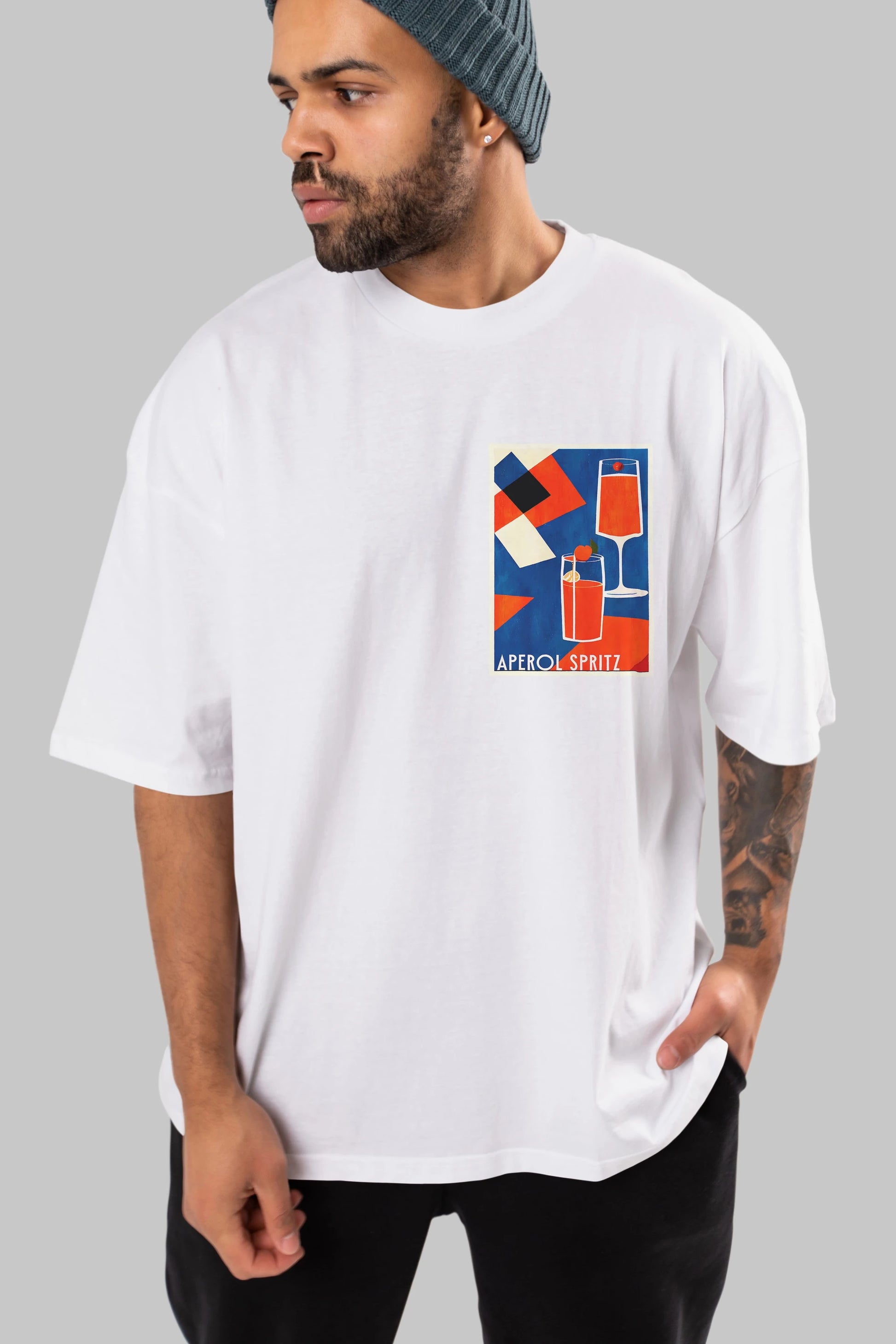 Aperol Spritz 4 Ön Sol Baskılı Oversize t-shirt Erkek Kadın Unisex %100 Pamuk Bisiklet Yaka tişort