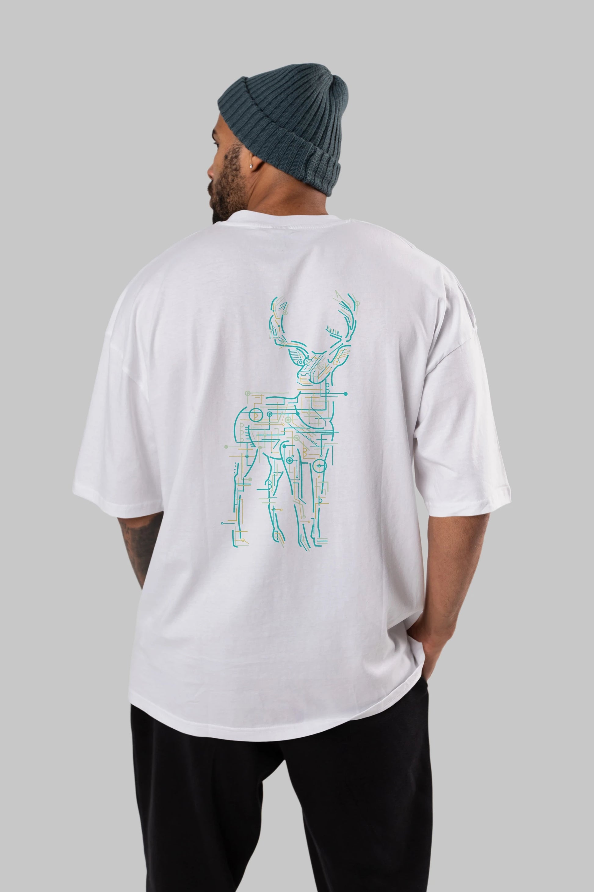 Electric Deer Arka Baskılı Oversize t-shirt %100 pamuk Erkek Kadın Unisex