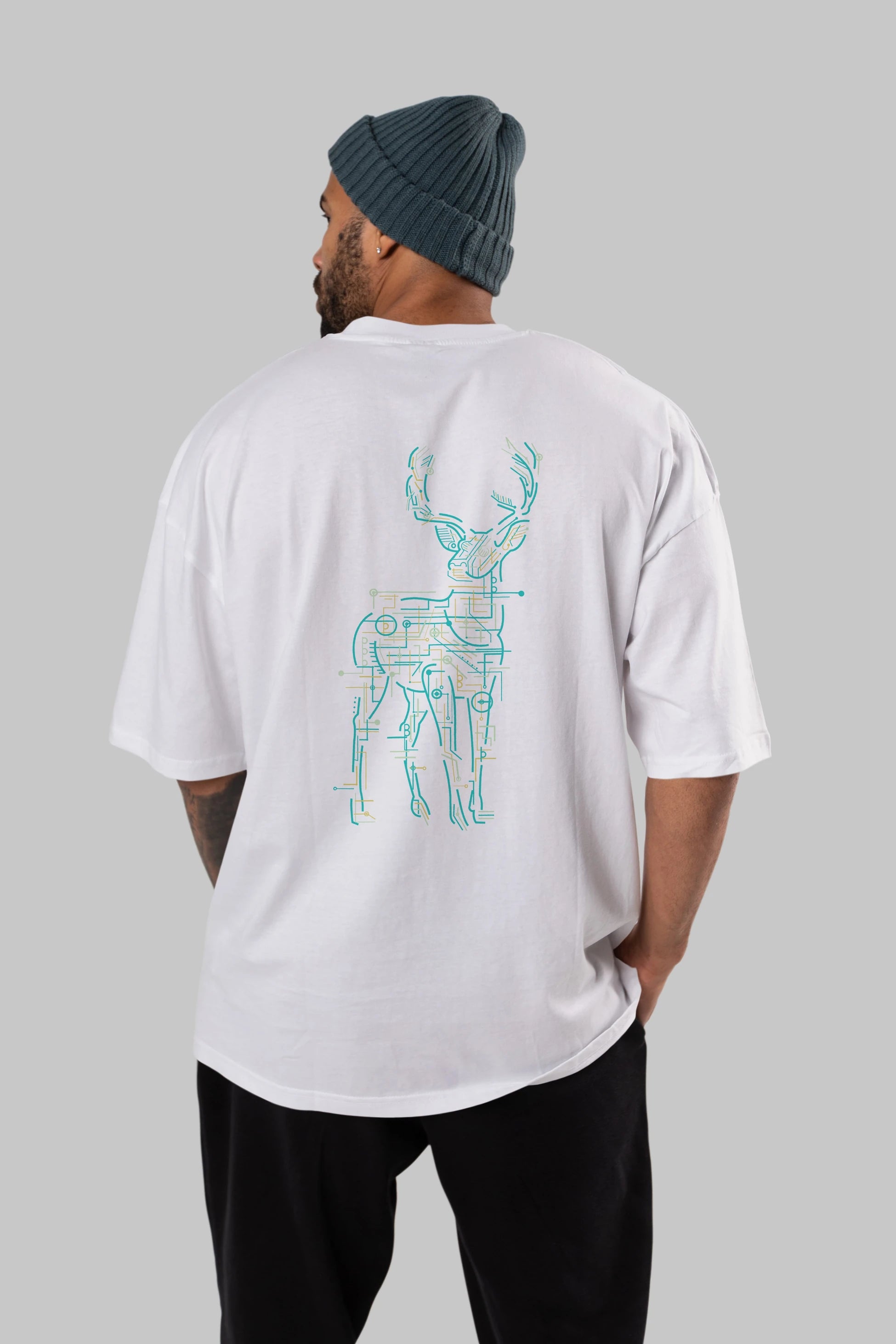 Electric Deer Arka Baskılı Oversize t-shirt %100 pamuk Erkek Kadın Unisex