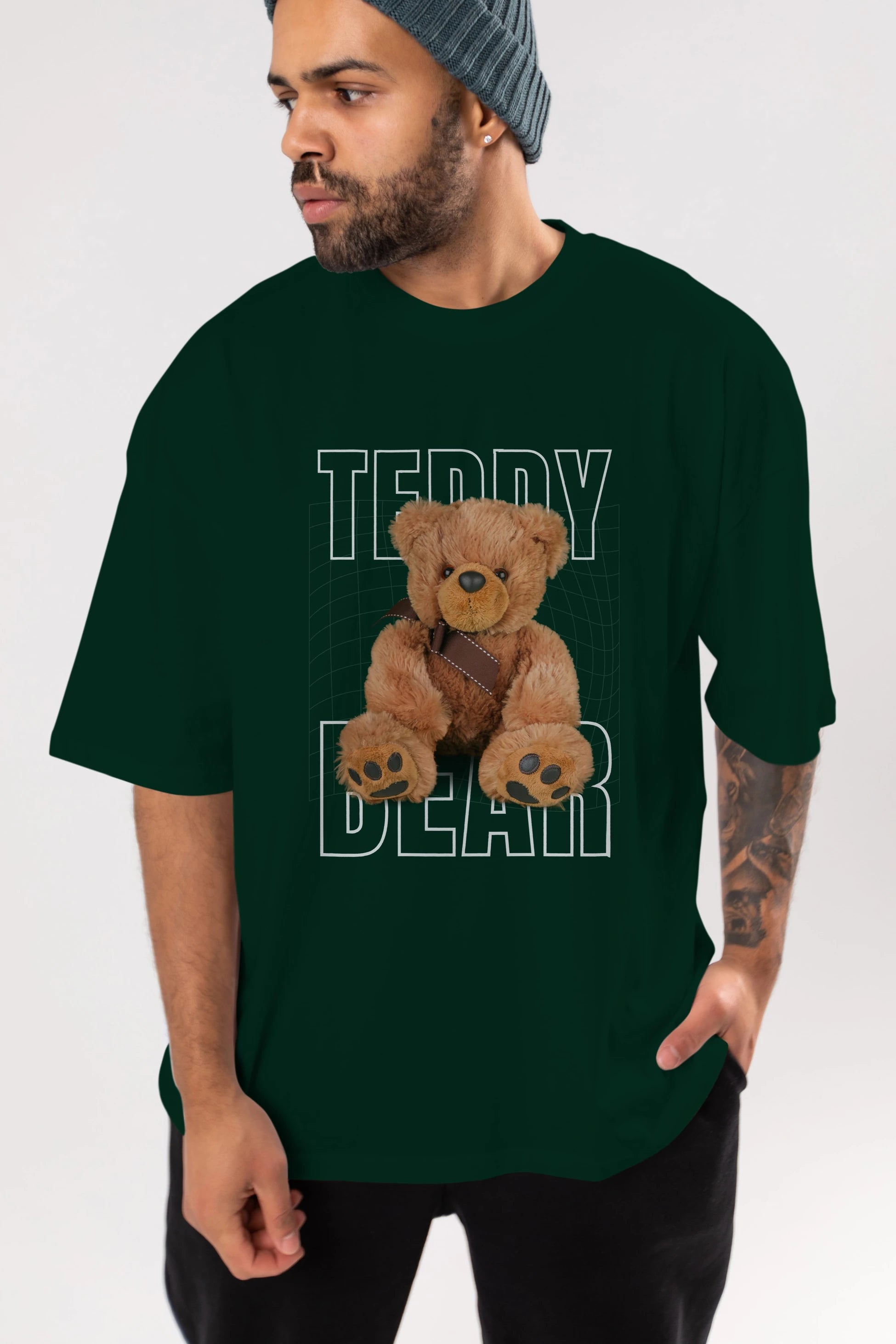 Teddy Bear Yazılı Ön Baskılı Oversize t-shirt Erkek Kadın Unisex %100 Pamuk