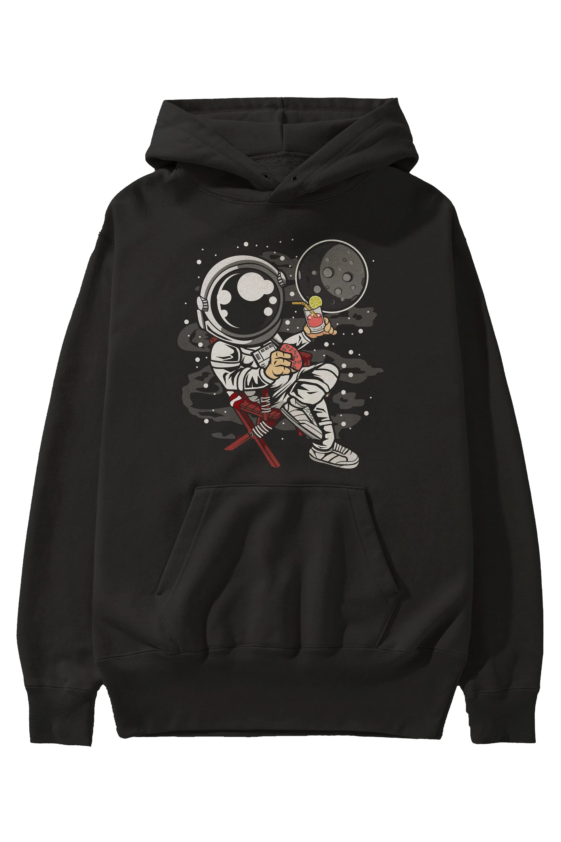 Holiday Astronaut Ön Baskılı Hoodie Oversize Kapüşonlu Sweatshirt Erkek Kadın Unisex