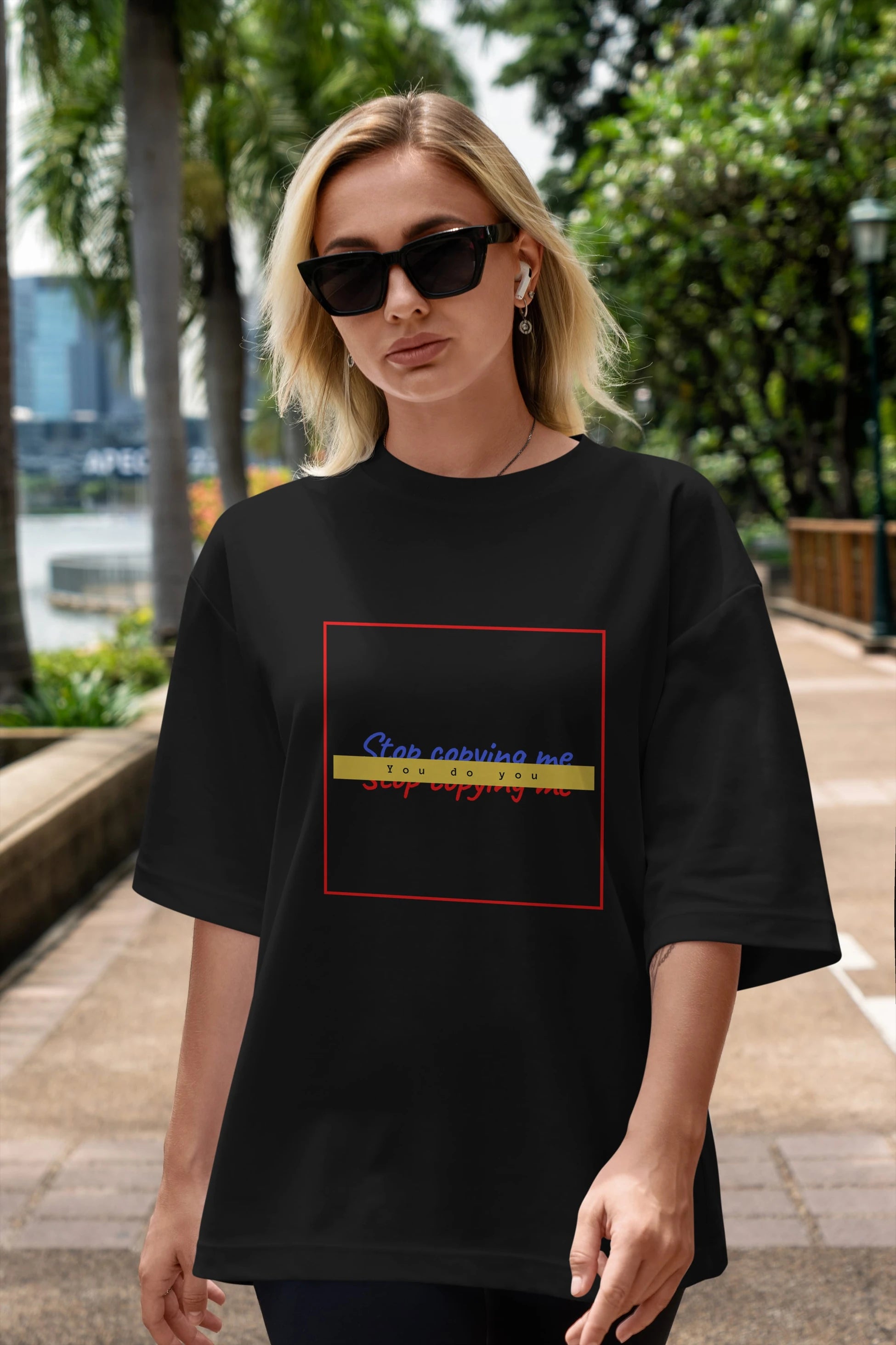 Stop Copying Me Ön Baskılı Oversize t-shirt Erkek Kadın Unisex