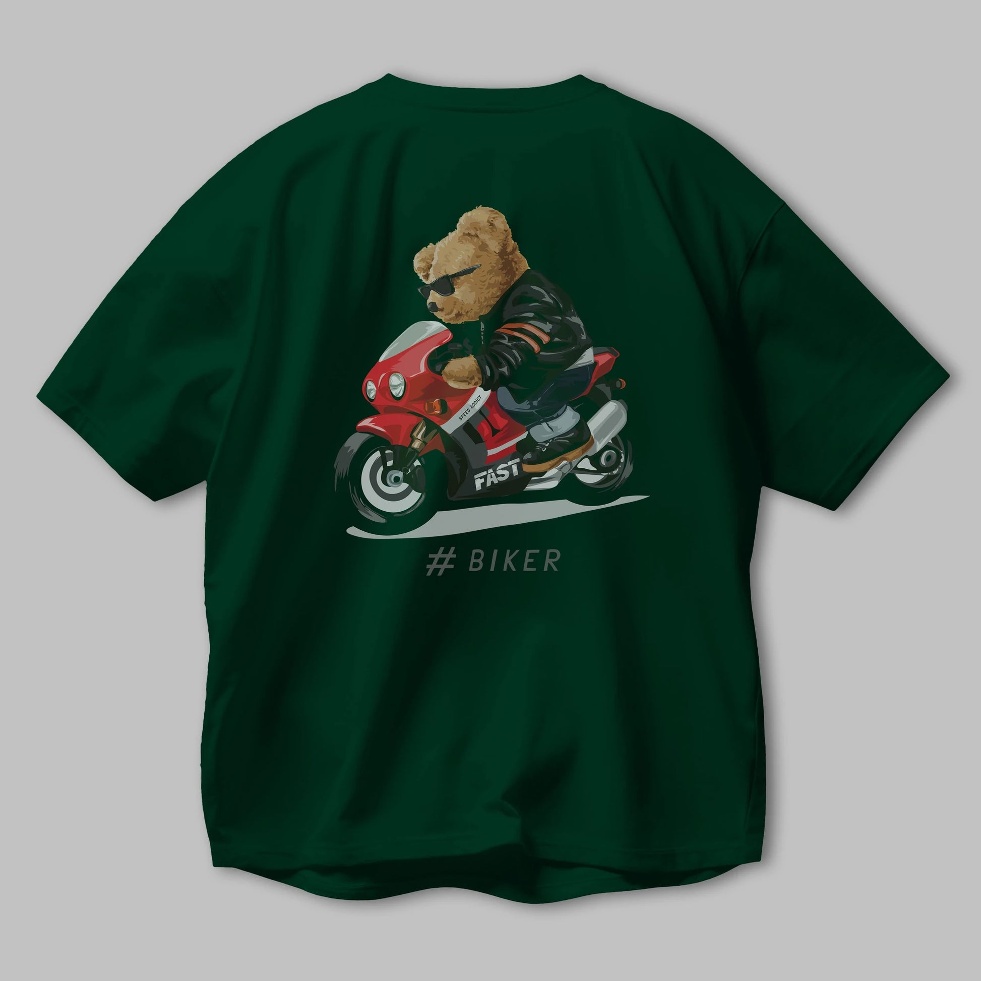 Teddy Bear Biker Arka Baskılı Oversize t-shirt Erkek Kadın Unisex %100 Pamuk