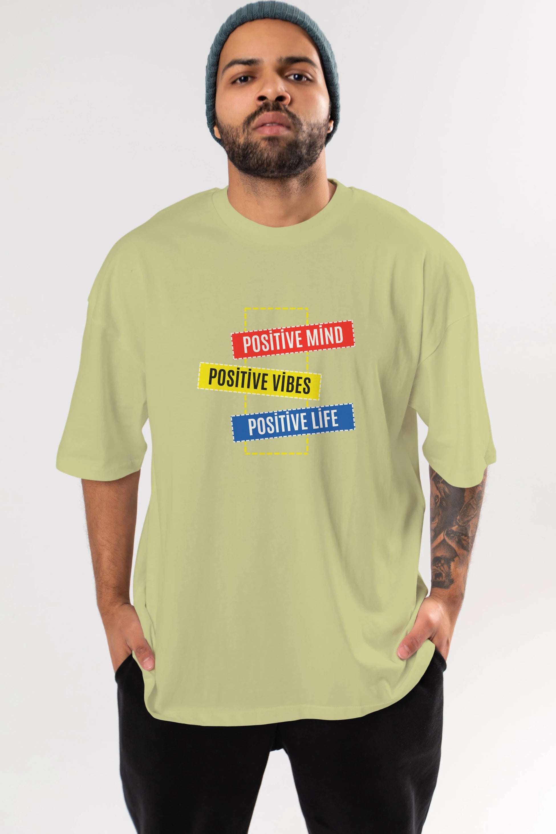 Positive Mind Vibes Lifes Ön Baskılı Oversize t-shirt Erkek Kadın Unisex