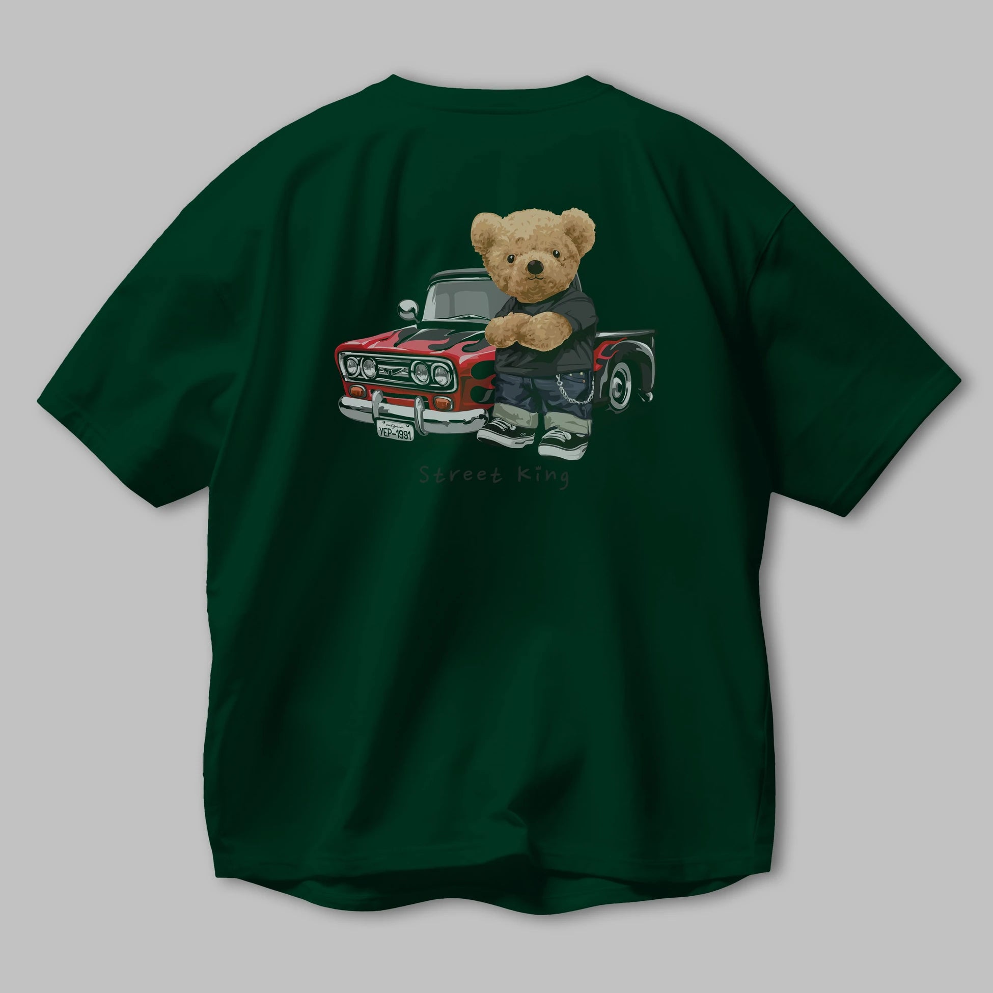 Teddy Bear Street King Arka Baskılı Oversize t-shirt Erkek Kadın Unisex %100 Pamuk