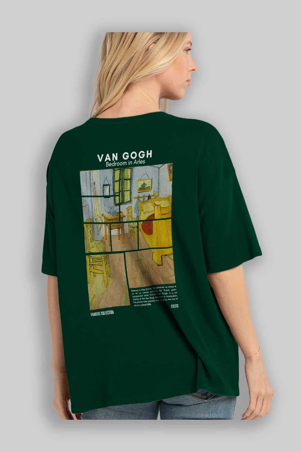 Van Gogh Arka Baskılı Oversize t-shirt Erkek Kadın Bisiklet Yaka Pamuk tişort