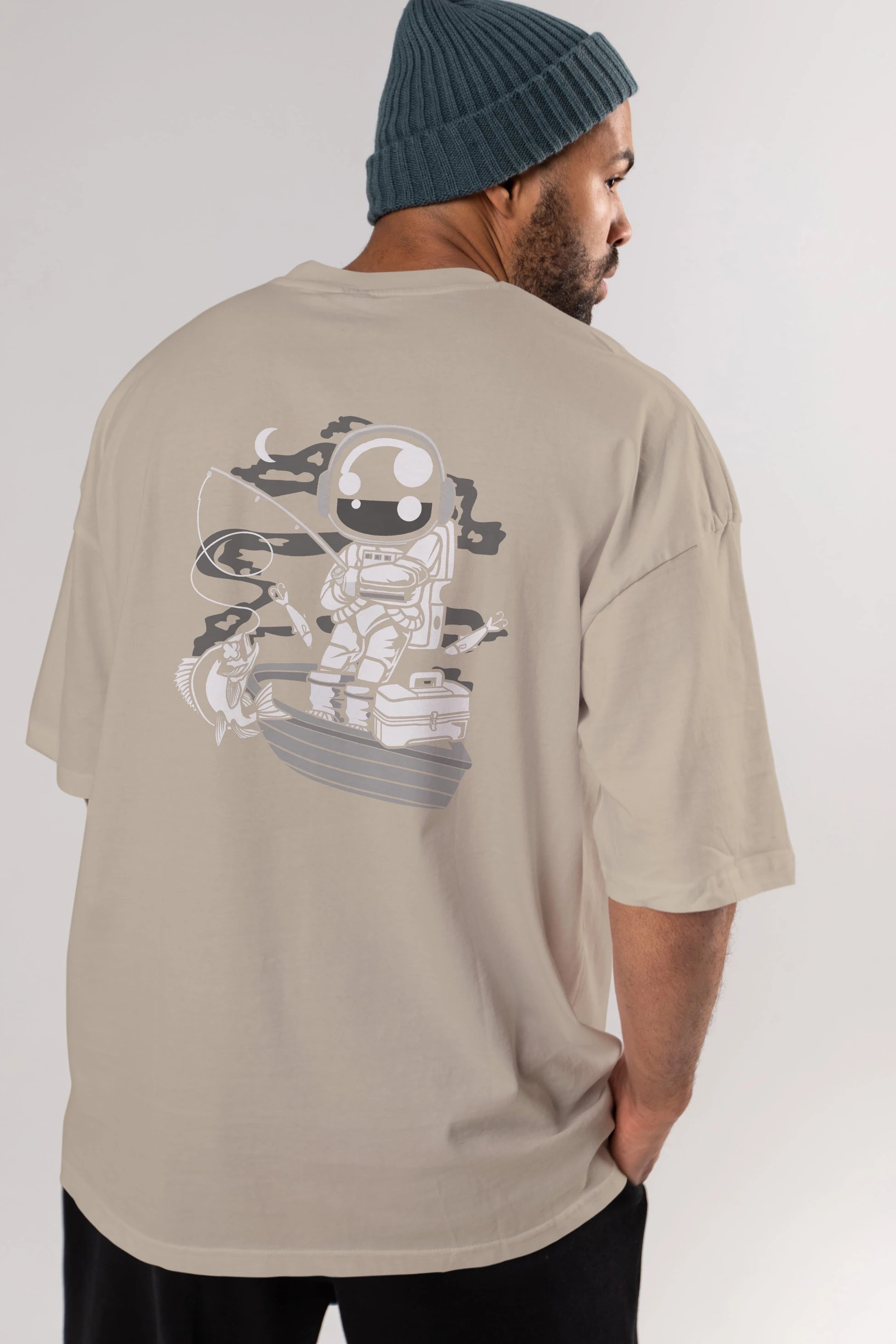 Astronaut Fisherman Arka Baskılı Oversize t-shirt Erkek Kadın Unisex