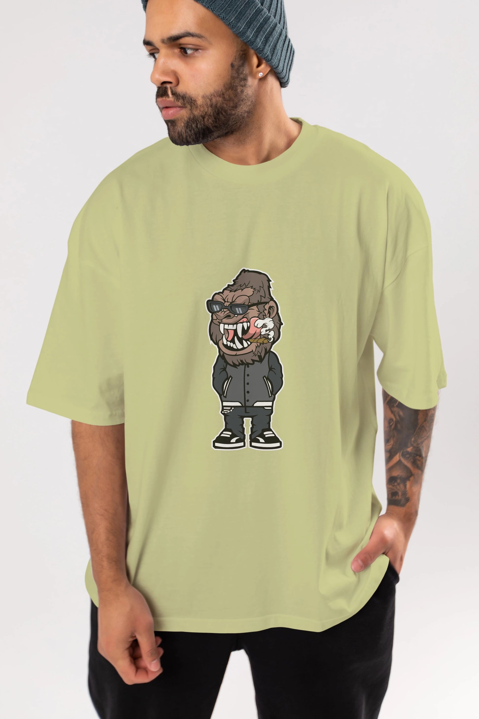 Gorilla Street Style Ön Baskılı Oversize t-shirt Erkek Kadın Unisex %100 Pamuk tişort