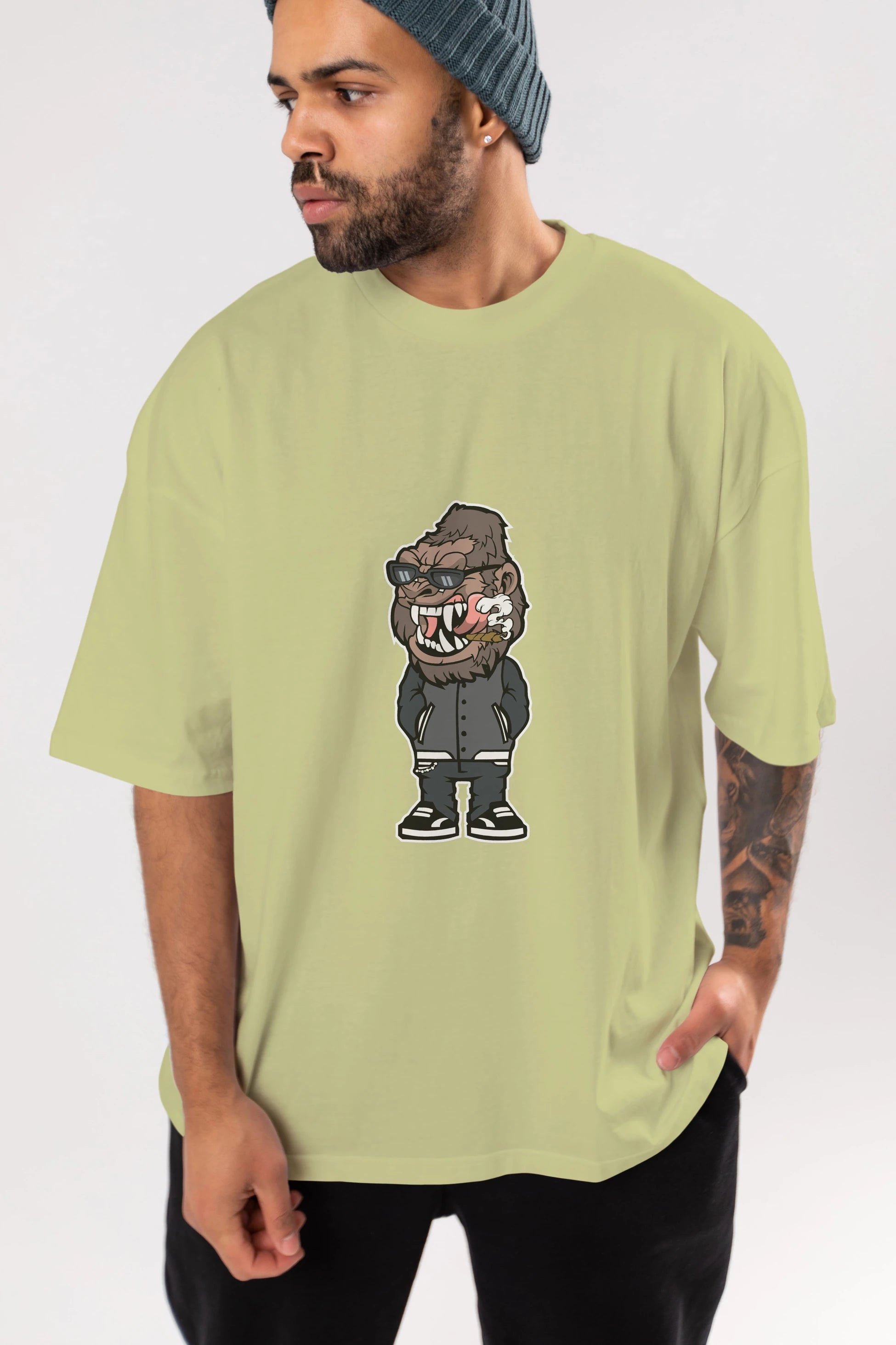 Gorilla Street Style Ön Baskılı Oversize t-shirt Erkek Kadın Unisex %100 Pamuk tişort