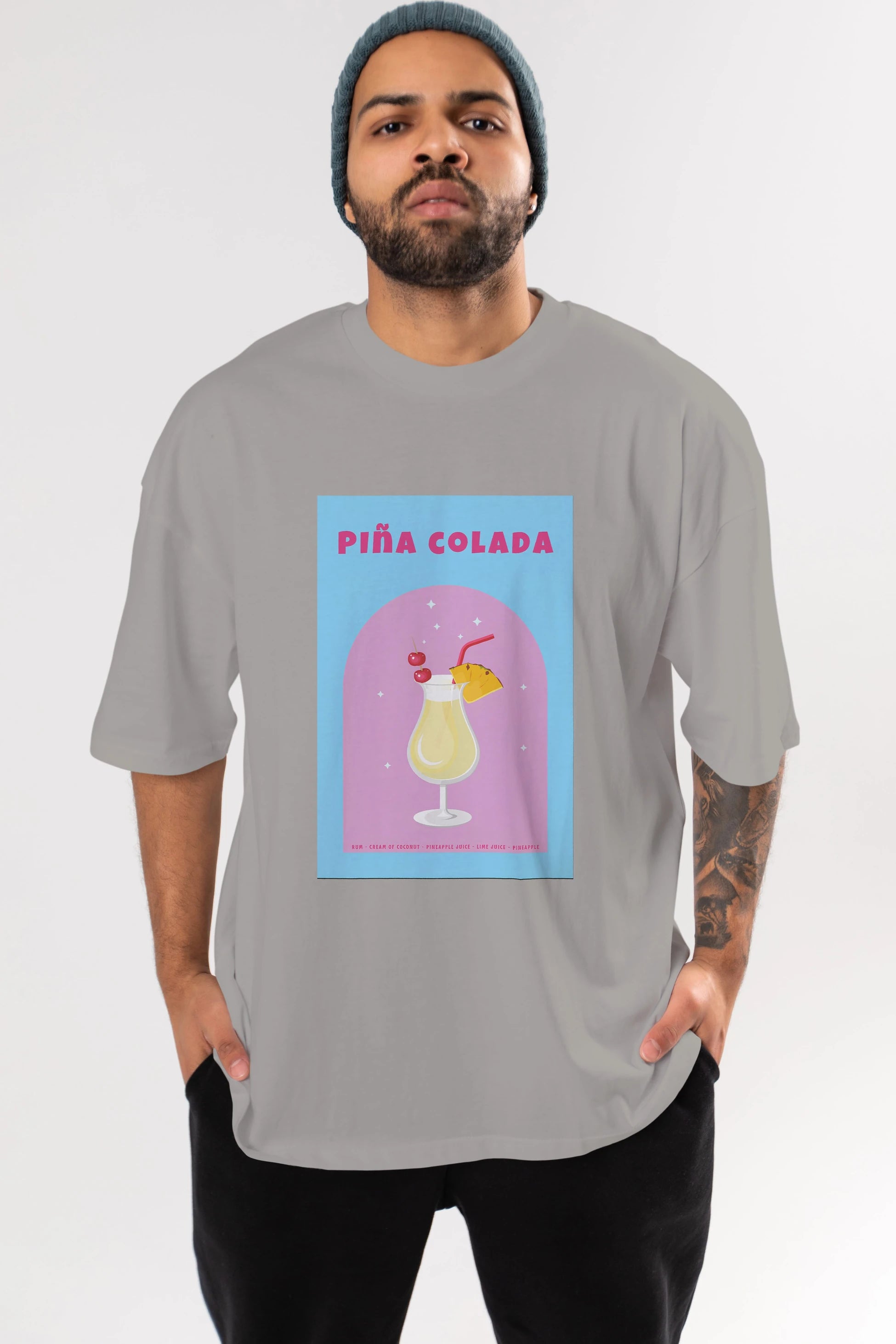 Pina Colada 2 Ön Baskılı Oversize t-shirt Erkek Kadın Unisex %100 Pamuk Bisiklet Yaka tişort