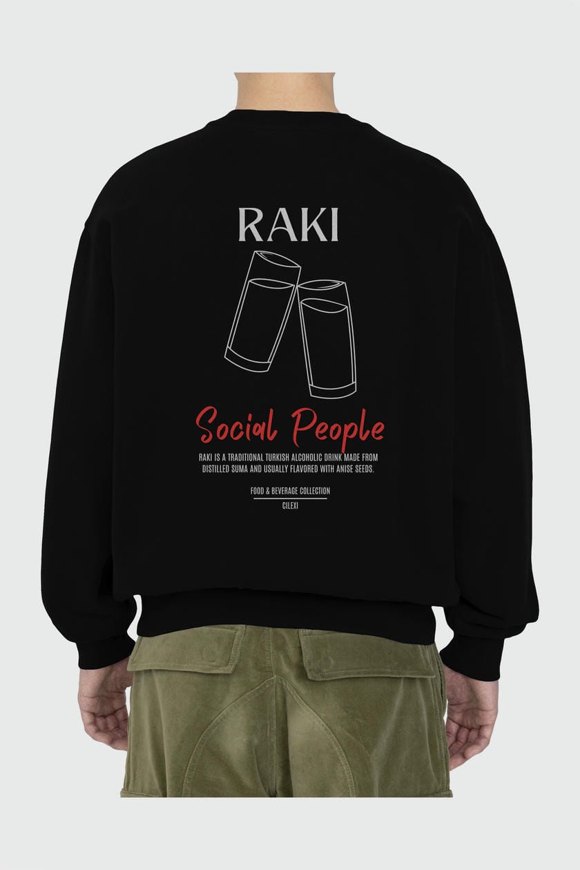 Rakı Arka Baskılı Oversize Sweatshirt Erkek Kadın Unisex
