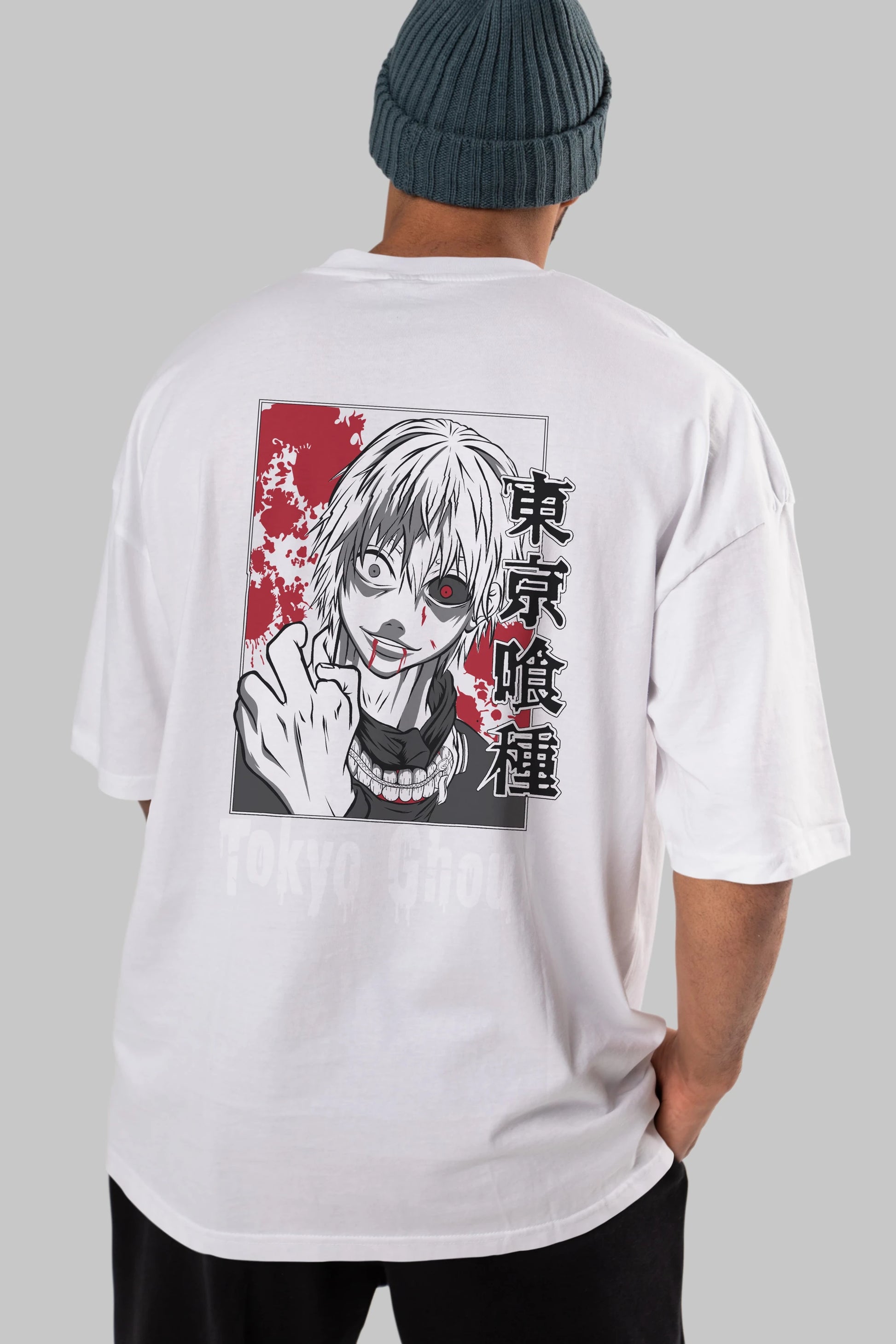 Kaneki Ken TOKYO GHOUL Anime Arka Baskılı Oversize t-shirt Erkek Kadın Unisex