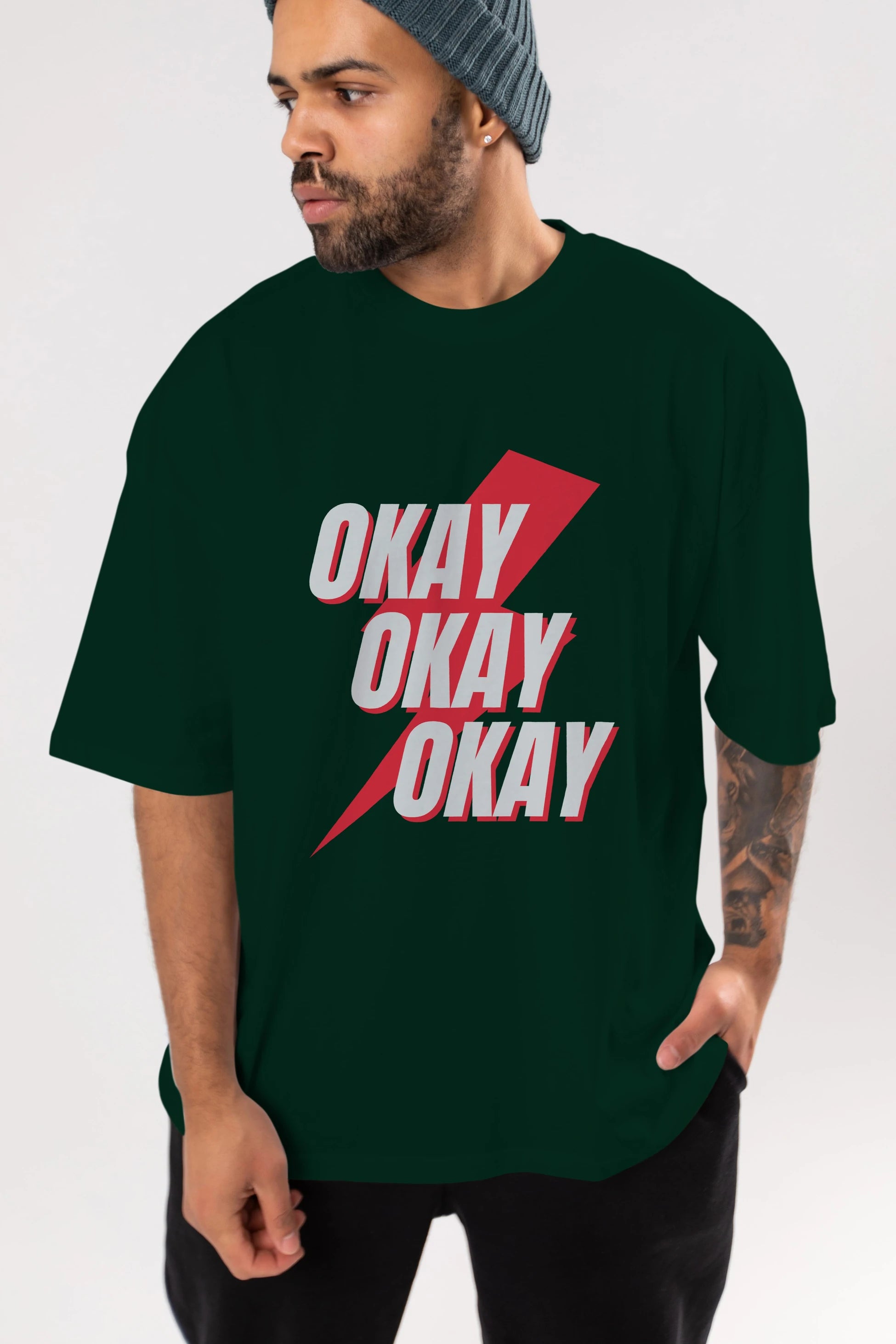 Okay Ön Baskılı Oversize t-shirt Erkek Kadın Unisex