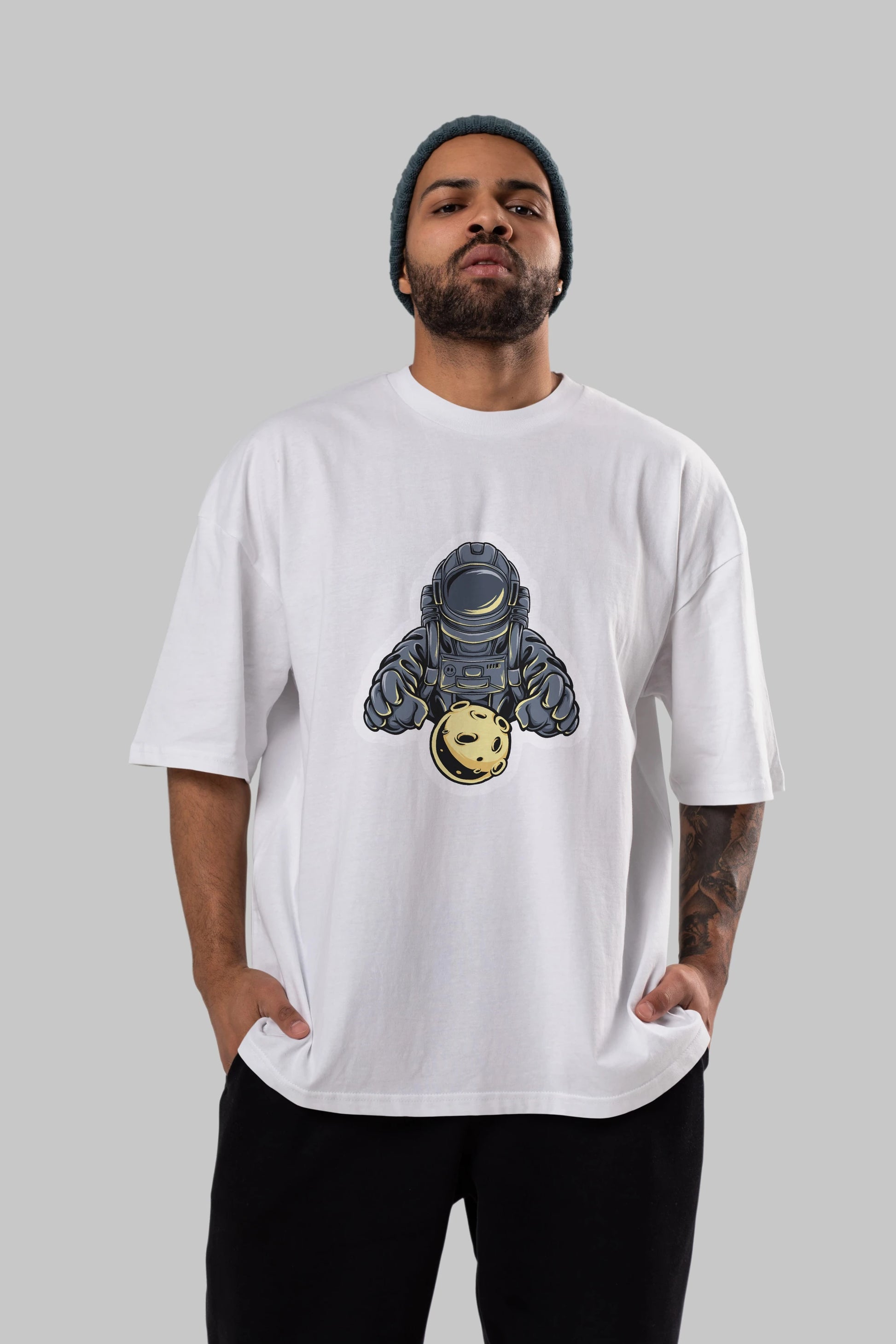 Astromoon sticker Ön Baskılı Oversize t-shirt Erkek Kadın Unisex
