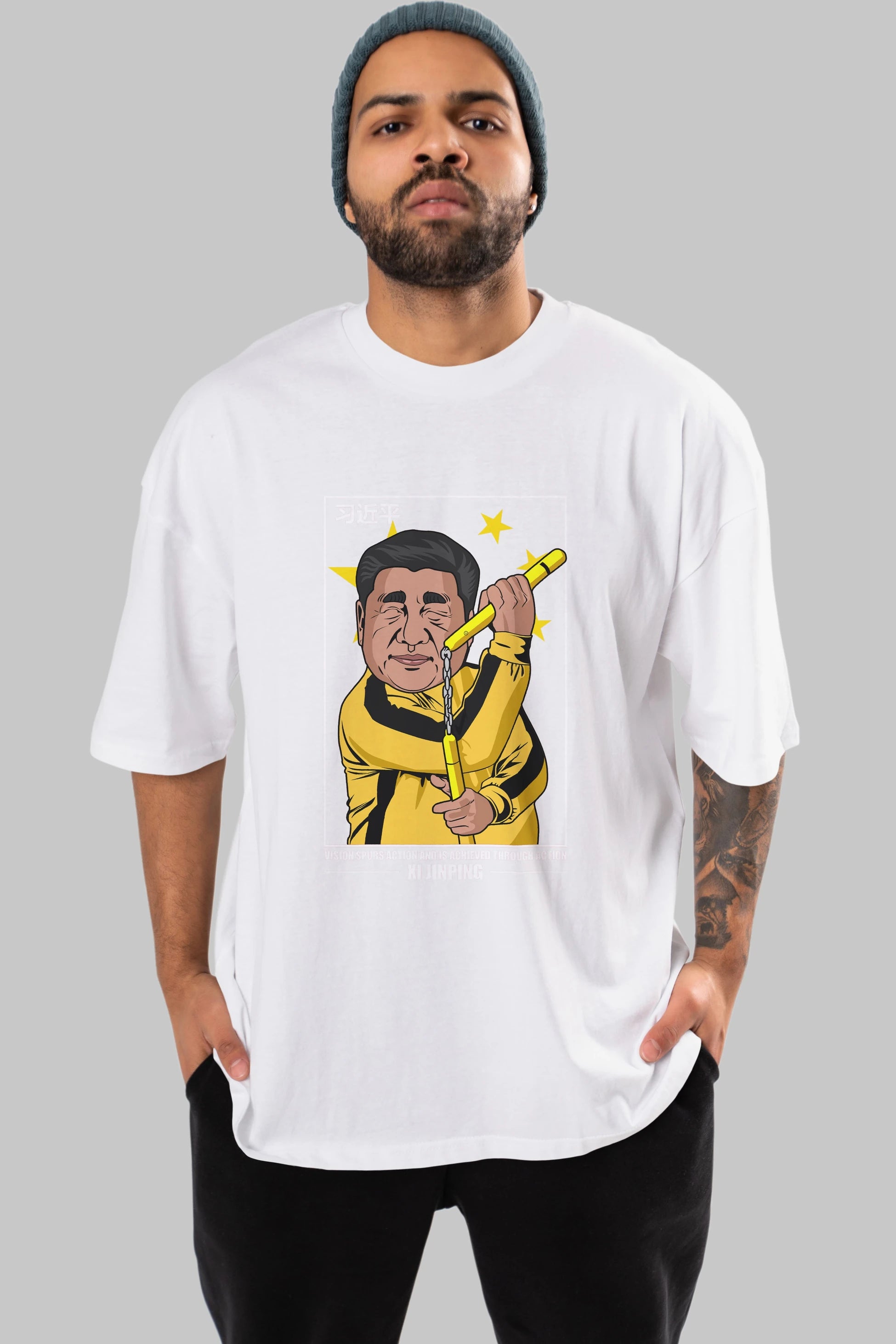 Xi Jinping Bruce Lee Ön Baskılı Oversize t-shirt Erkek Kadın Unisex %100 Pamuk tişort