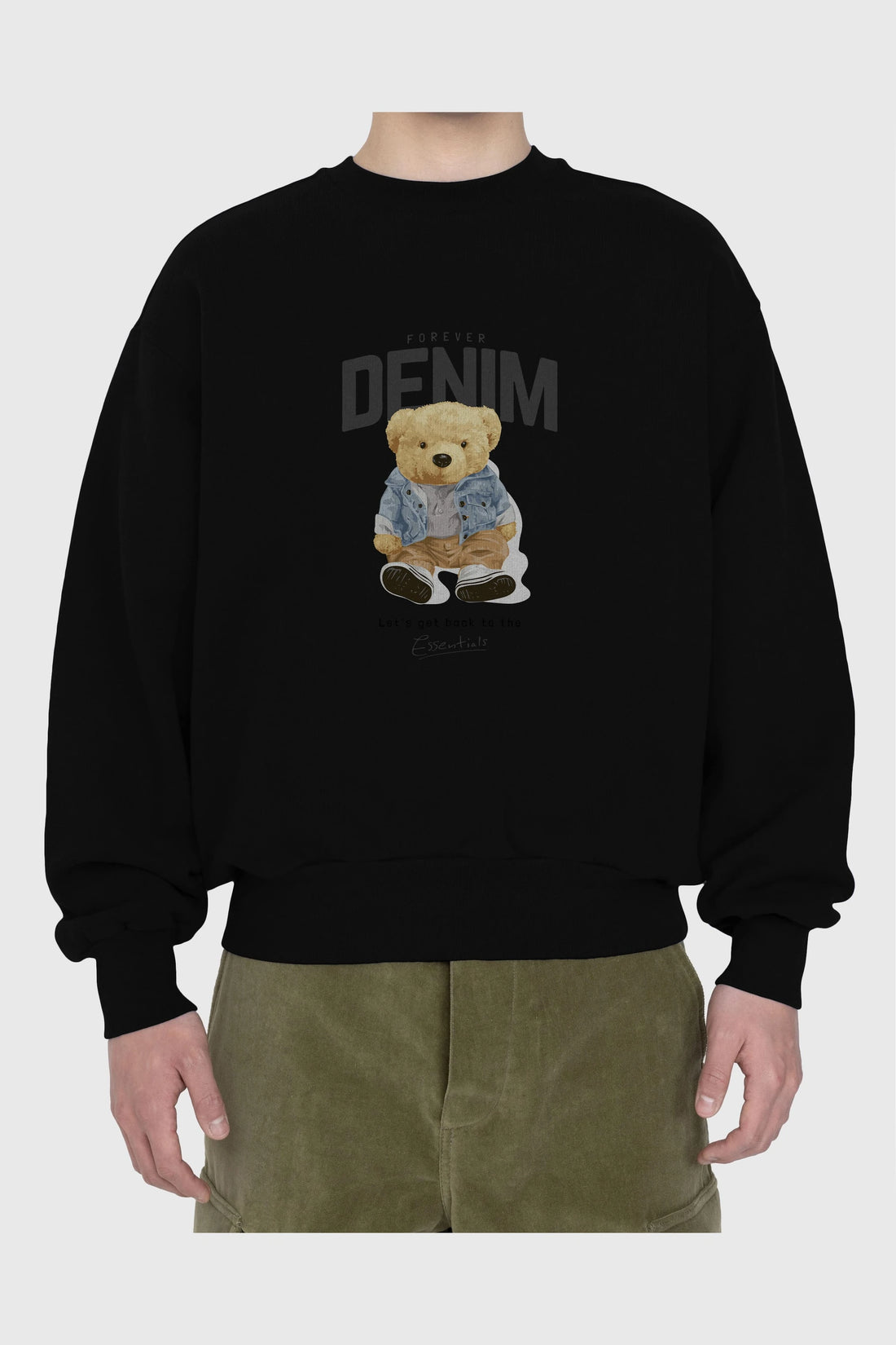 Teddy Bear Forever Denim Ön Baskılı Oversize Sweatshirt Erkek Kadın Unisex