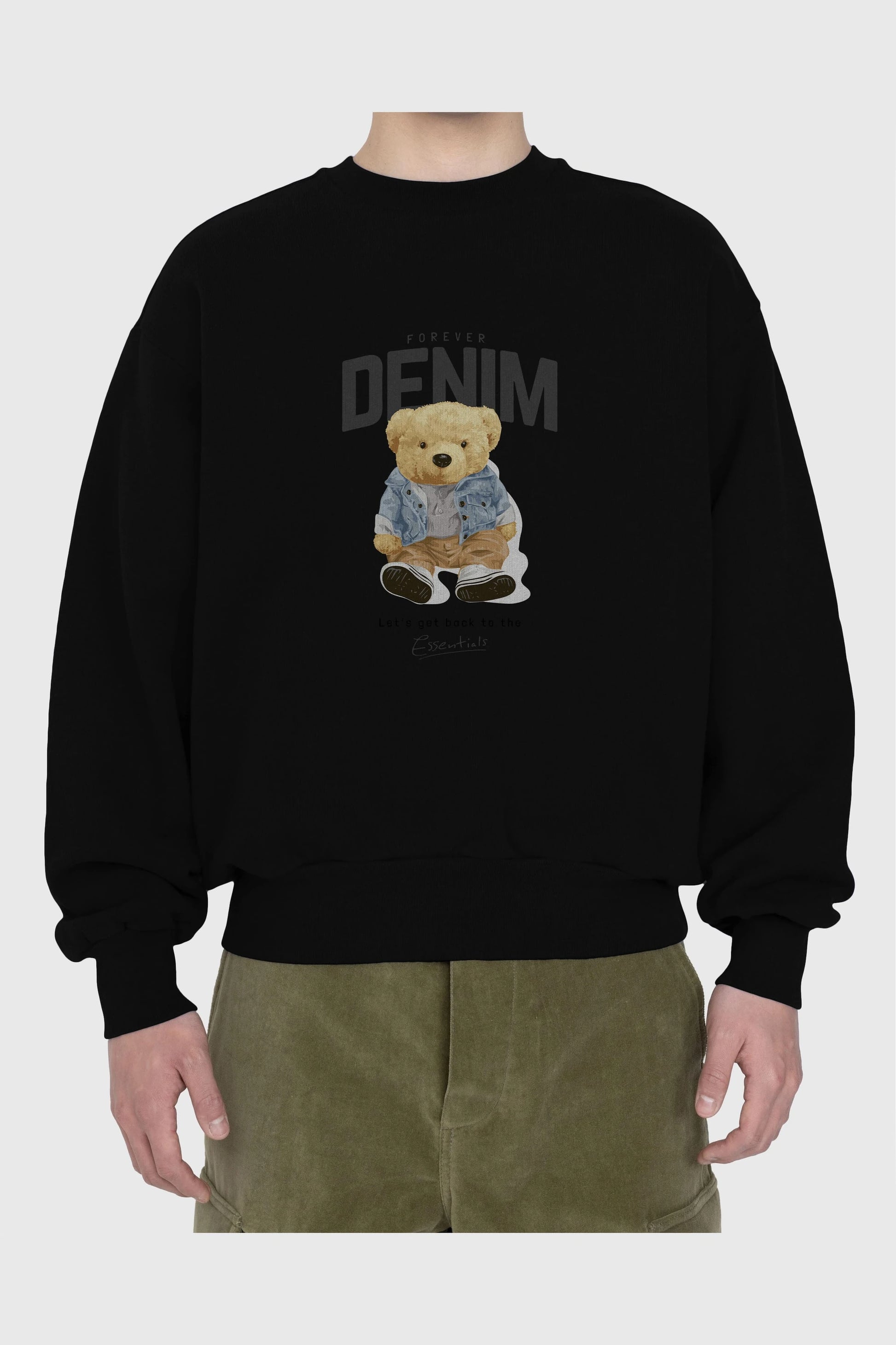 Teddy Bear Forever Denim Ön Baskılı Oversize Sweatshirt Erkek Kadın Unisex
