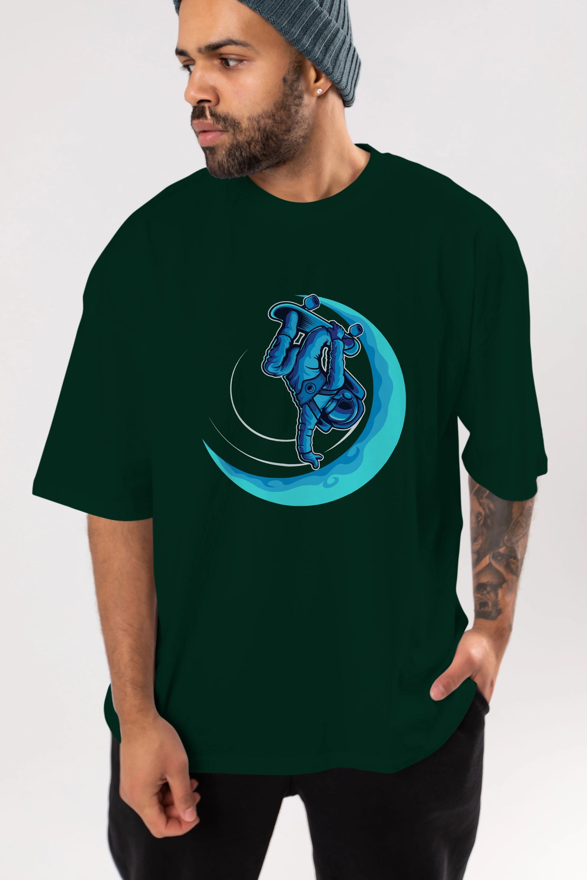 Skating on the moon Ön Baskılı Oversize t-shirt Erkek Kadın Unisex