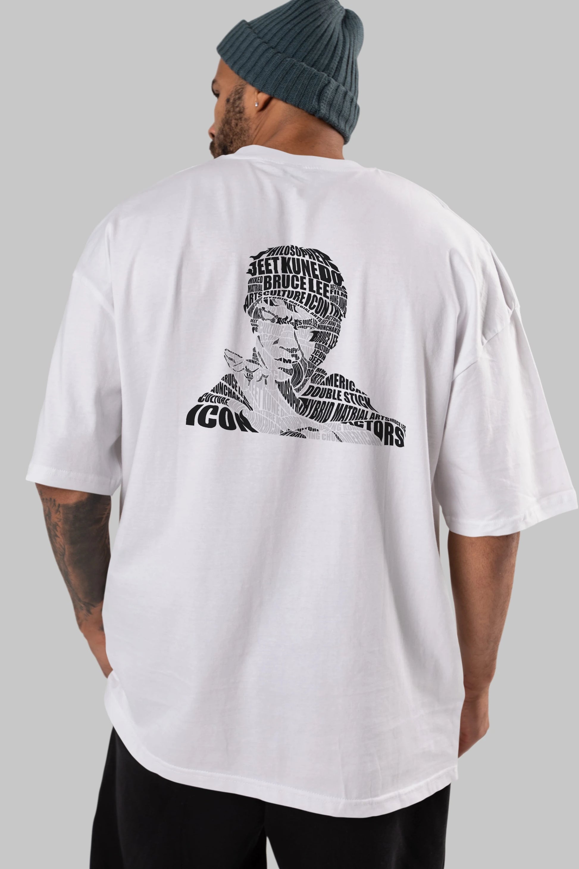 Bruce Lee Calligram Arka Baskılı Oversize t-shirt %100 pamuk Erkek Kadın Unisex