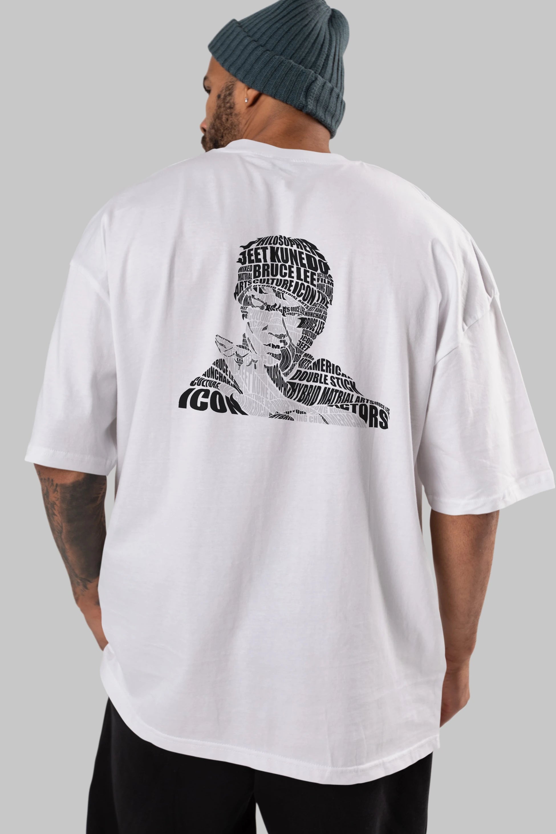 Bruce Lee Calligram Arka Baskılı Oversize t-shirt %100 pamuk Erkek Kadın Unisex