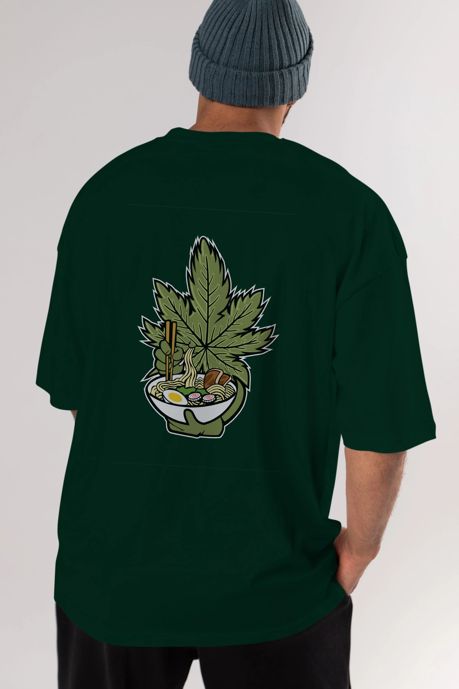Weed Ramen Arka Baskılı Oversize t-shirt Erkek Kadın Unisex %100 Pamuk tişort