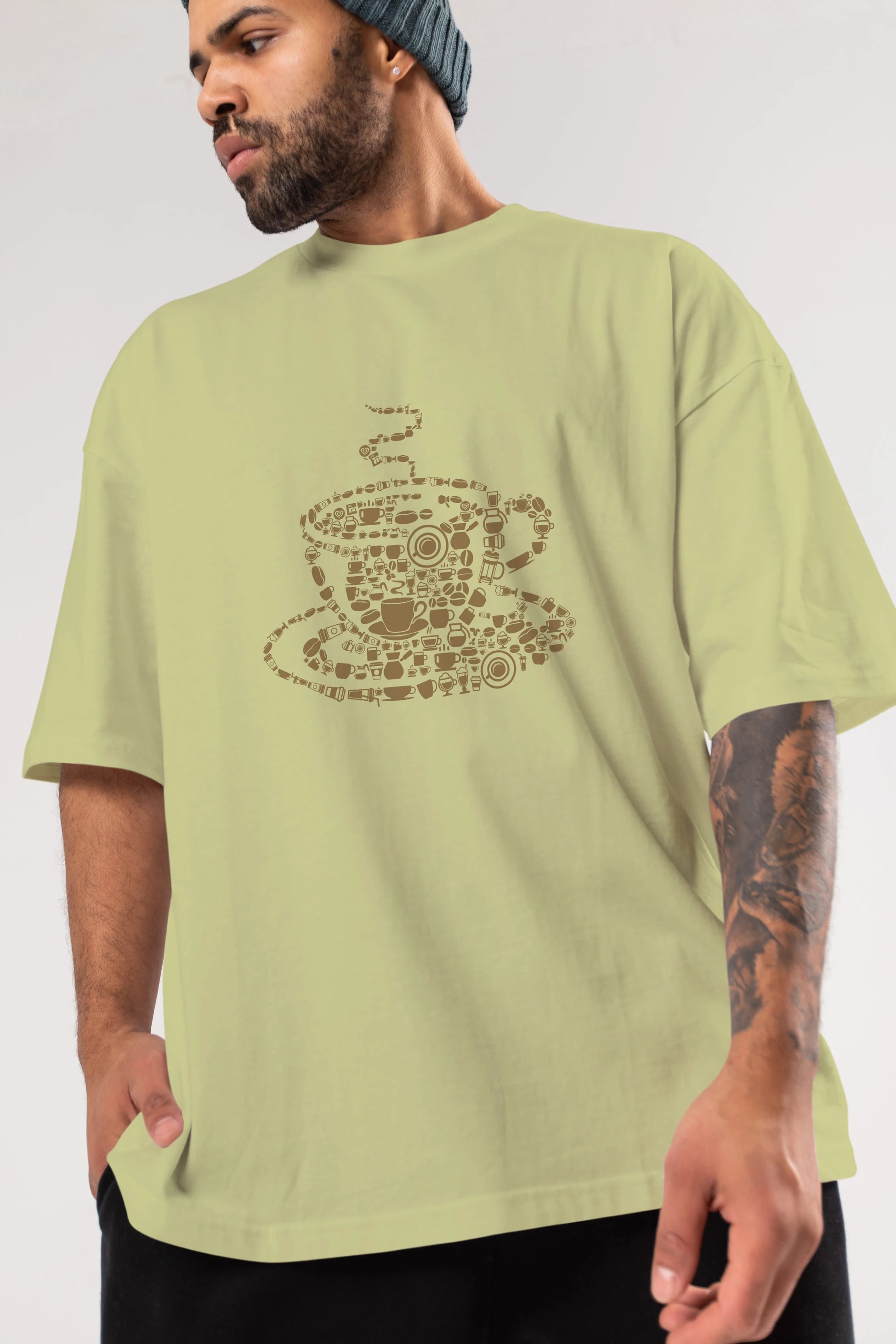 Coffee Ön Baskılı Oversize t-shirt %100 pamuk Erkek Kadın Unisex