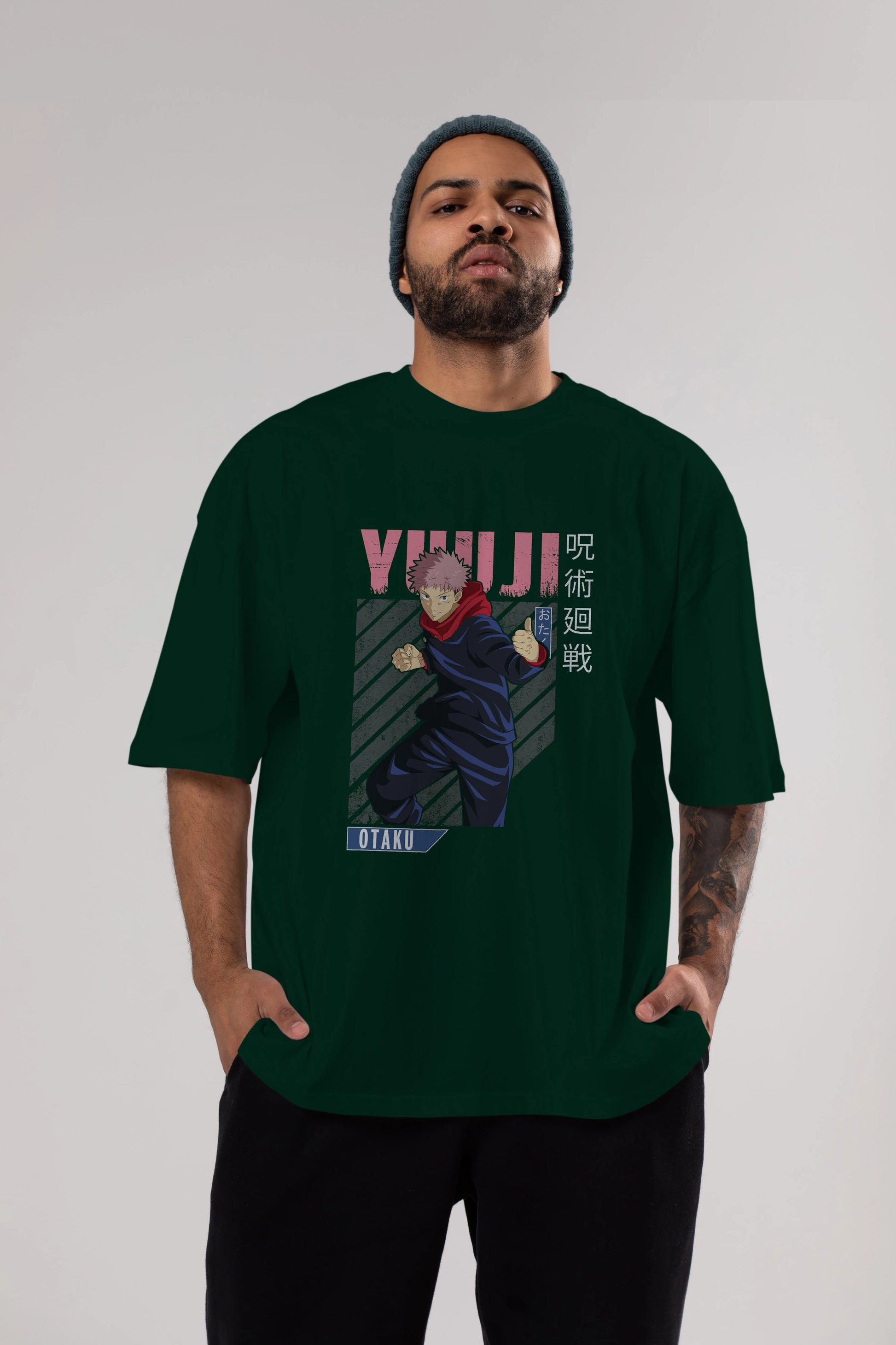 Yuuji Itadori Anime Ön Baskılı Oversize t-shirt %100 pamuk Erkek Kadın Unisex