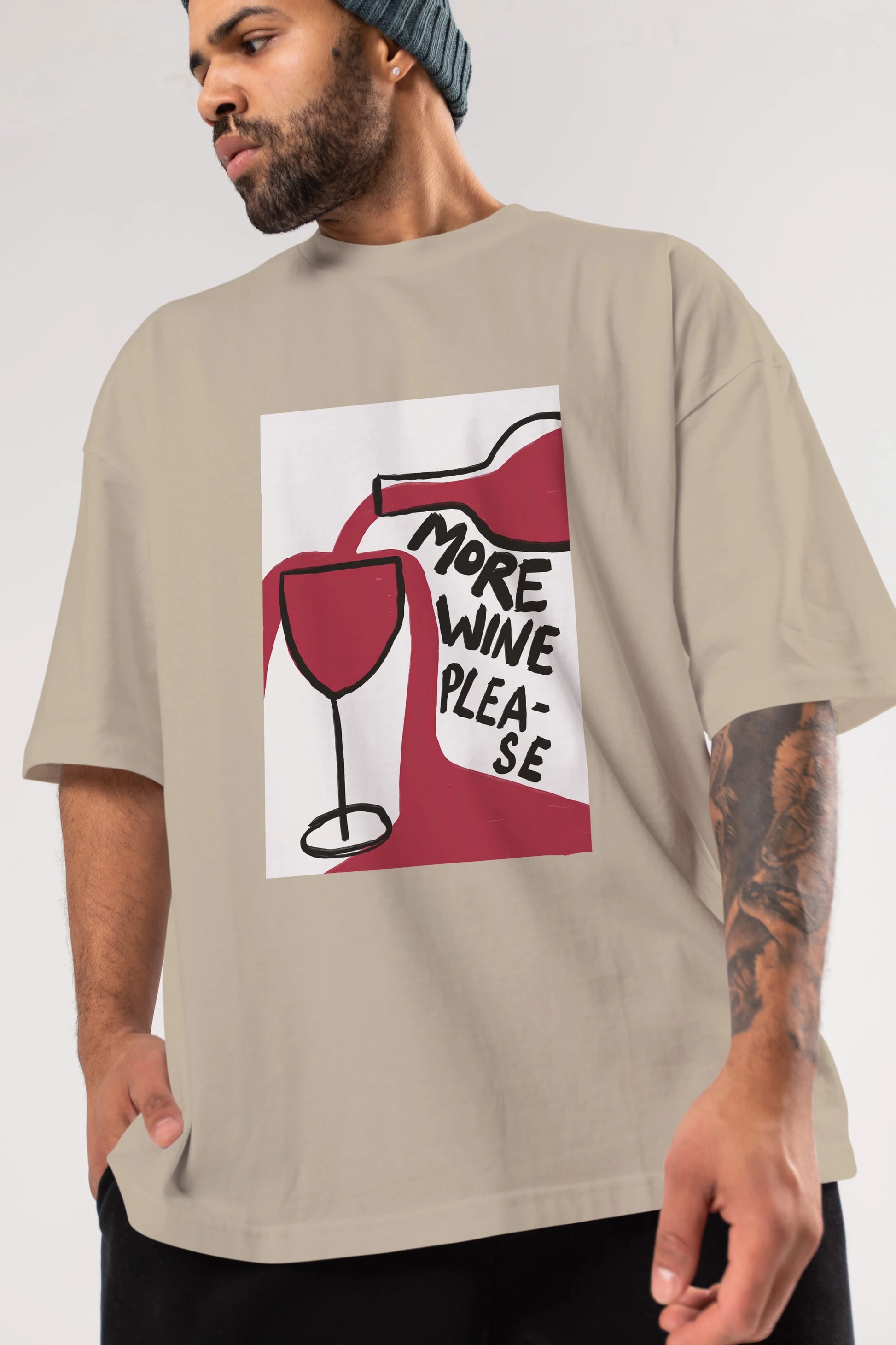 More Wine Please Ön Baskılı Oversize t-shirt Erkek Kadın Unisex %100 Pamuk Bisiklet Yaka tişort