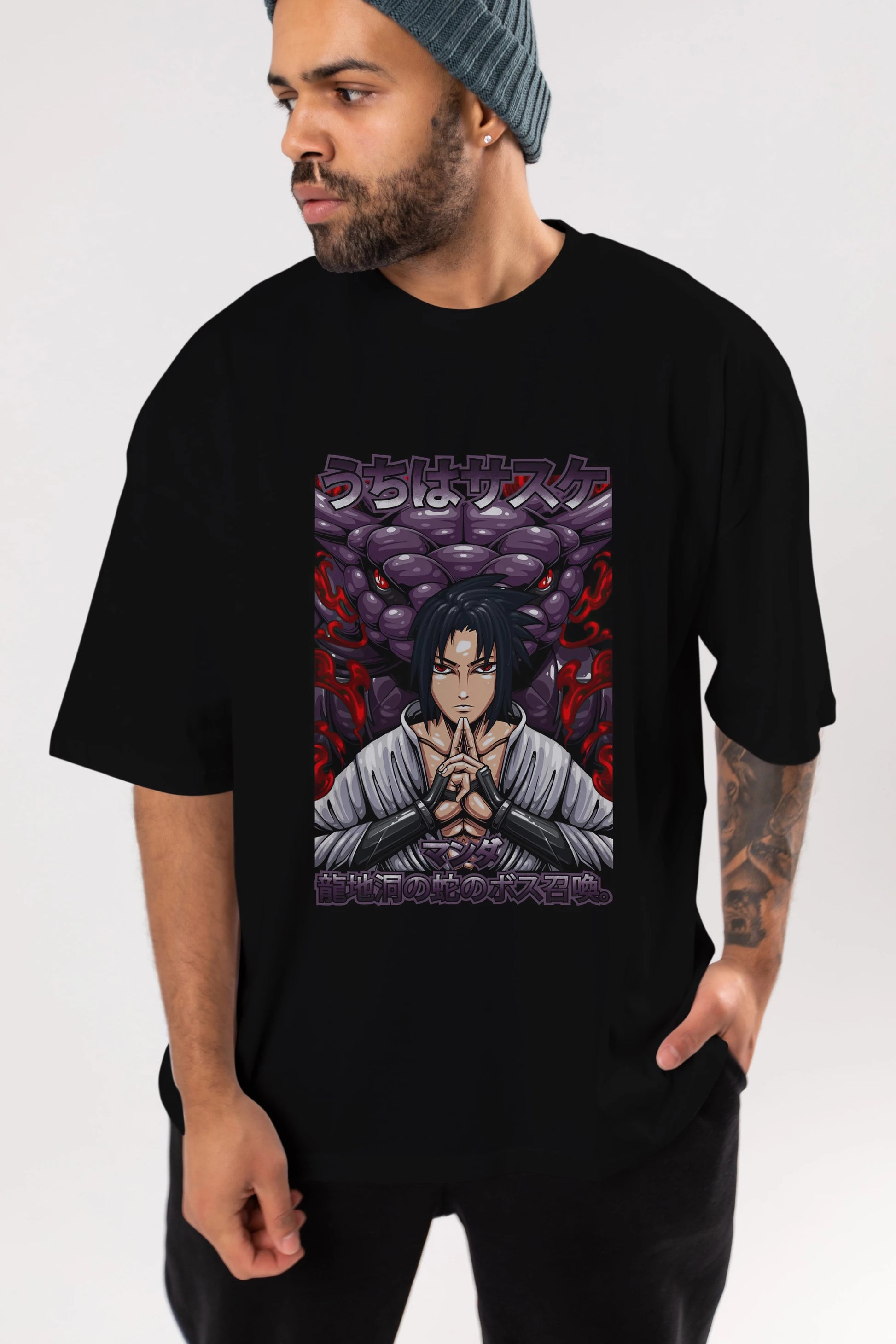 NARUTO SASUKE UCHIHA Anime Ön Baskılı Oversize t-shirt %100 pamuk Erkek Kadın Unisex