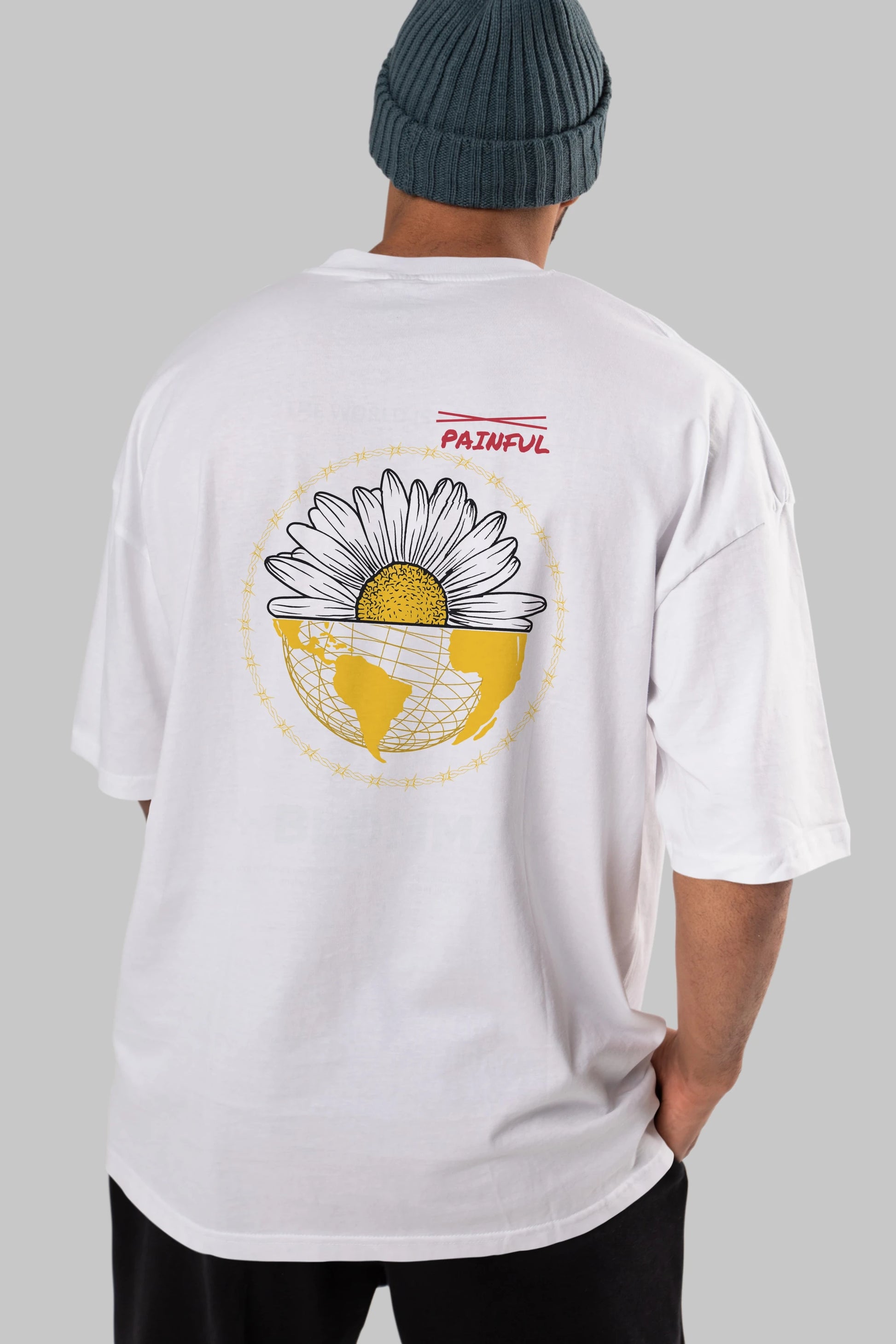Blomma Arka Baskılı Oversize t-shirt Erkek Kadın Unisex