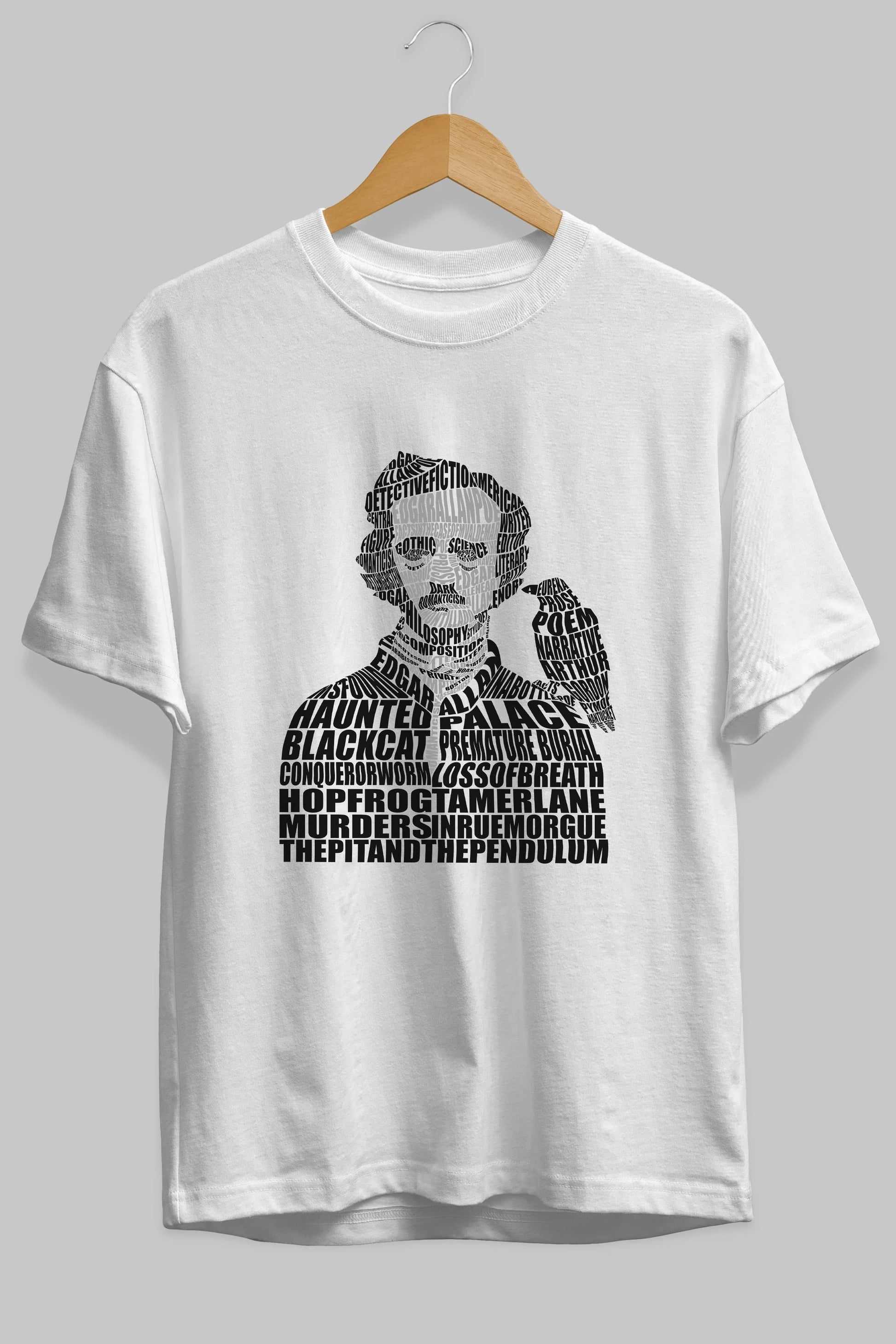 Edgar Alan Poe Calligram Ön Baskılı Oversize t-shirt %100 pamuk Erkek Kadın Unisex