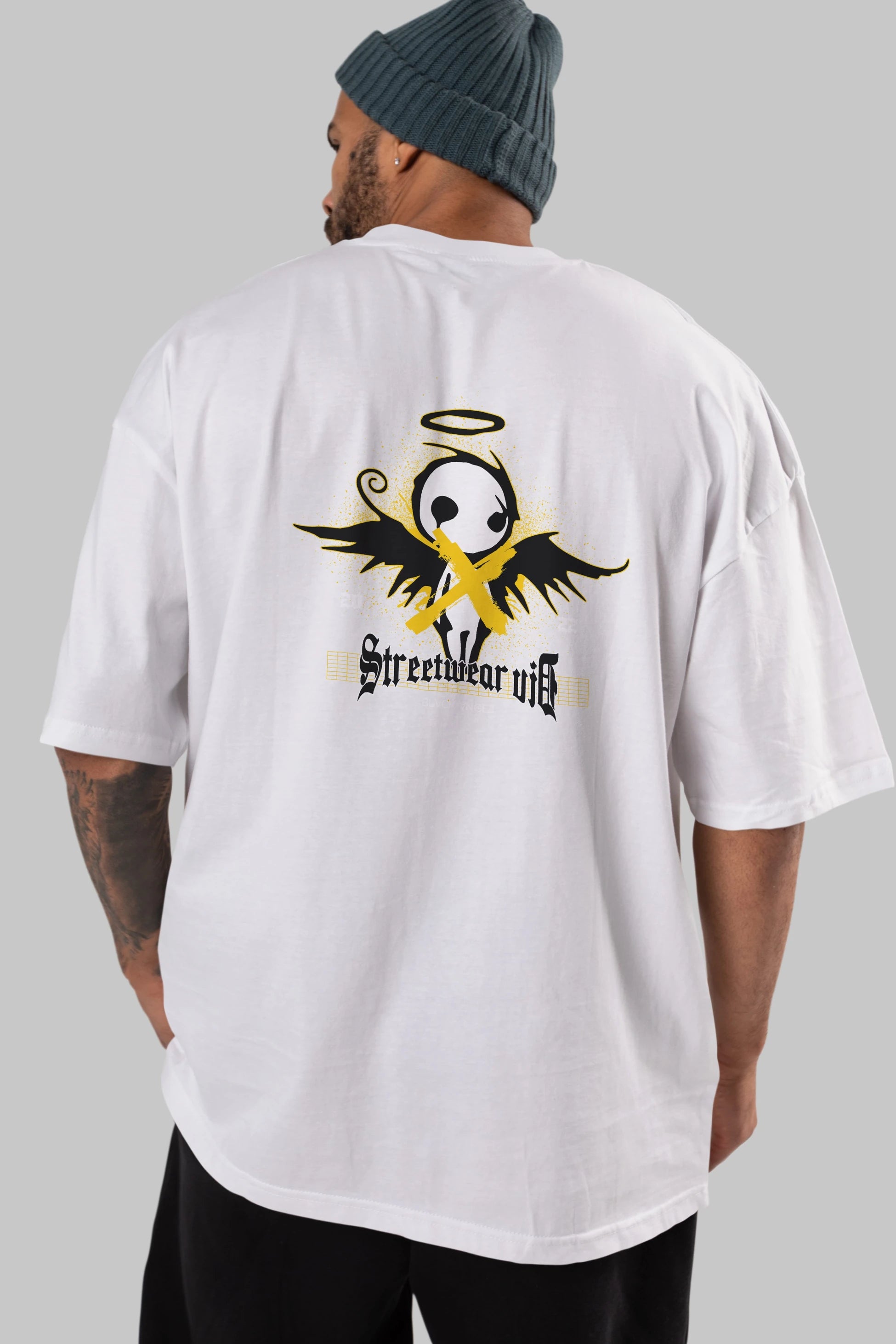Black Angel Arka Baskılı Oversize t-shirt Erkek Kadın Unisex