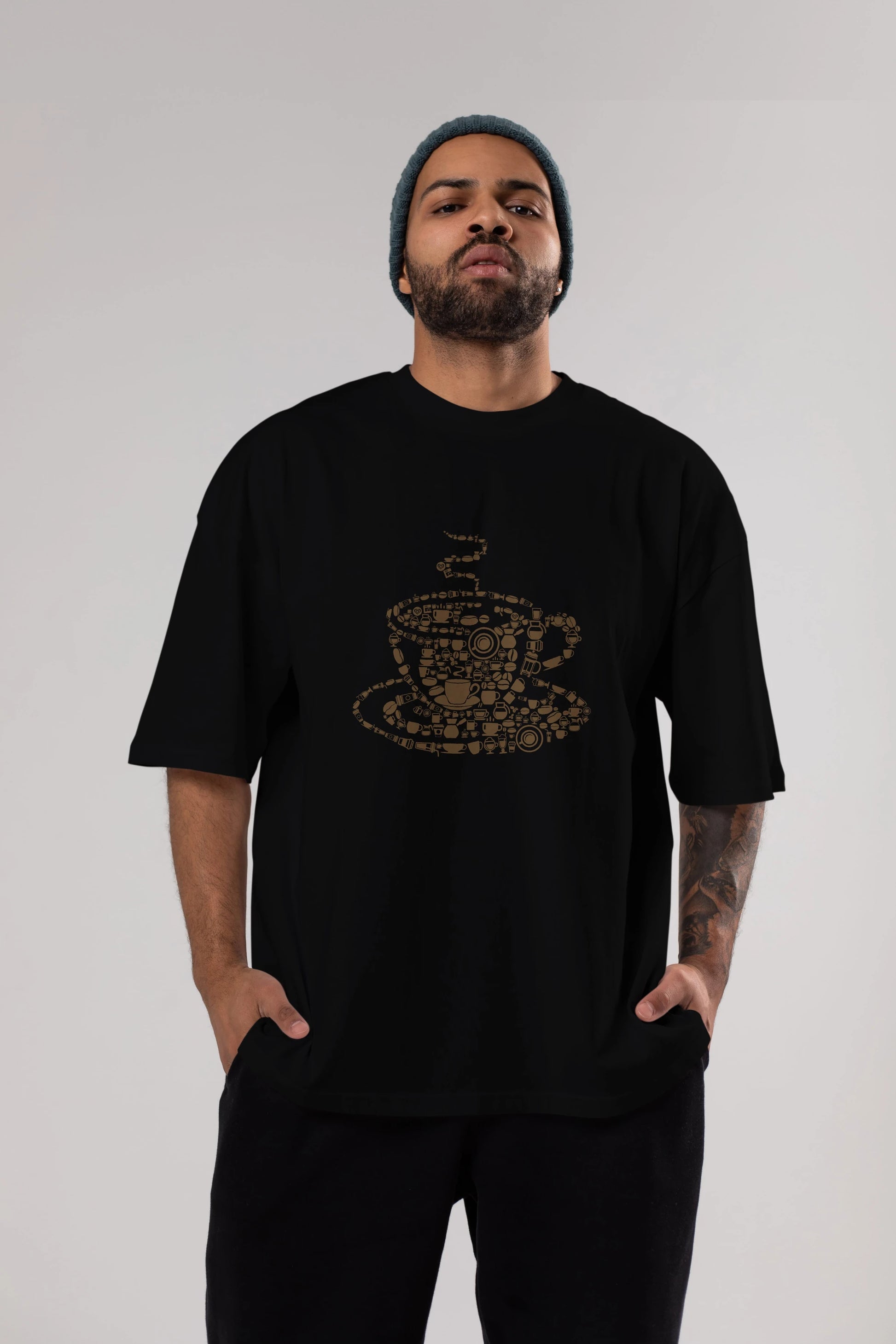 Coffee Ön Baskılı Oversize t-shirt %100 pamuk Erkek Kadın Unisex